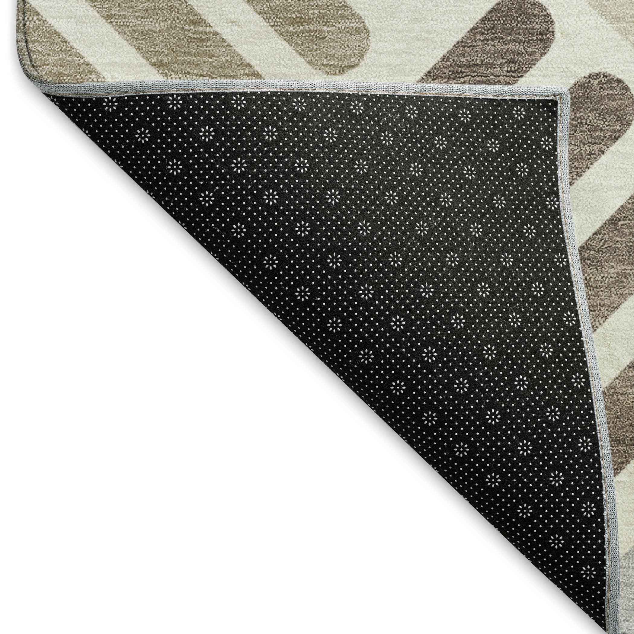 8' Ivory Beige And Brown Round Geometric Washable Indoor Outdoor Area Rug