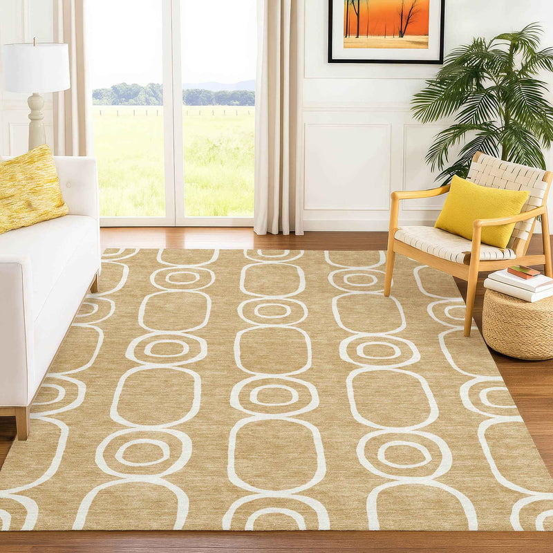 9' X 12' Gold And Ivory Geometric Washable Indoor Outdoor Area Rug