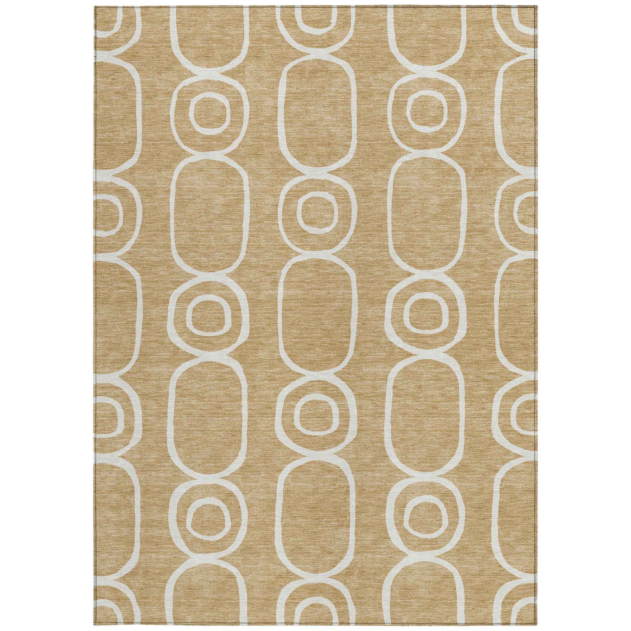 9' X 12' Gold And Ivory Geometric Washable Indoor Outdoor Area Rug