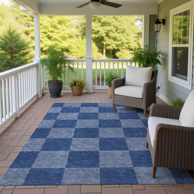 8' X 10' Blue And Gray Geometric Washable Indoor Outdoor Area Rug