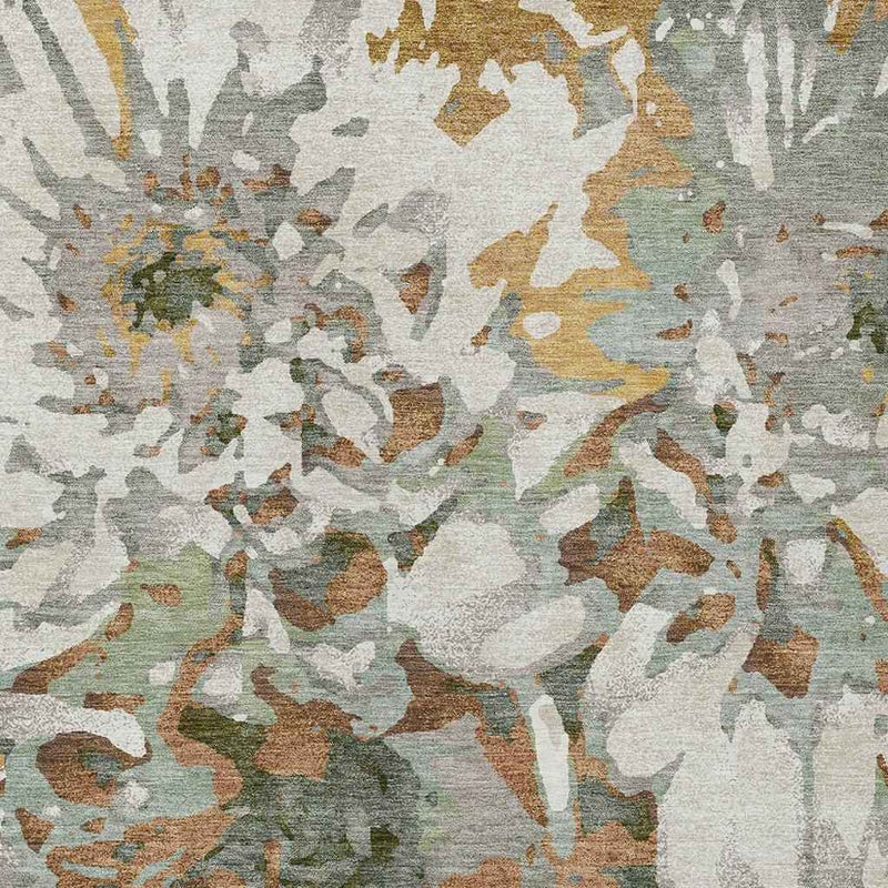 3' X 5' Copper Gray And Ivory Floral Washable Indoor Outdoor Area Rug