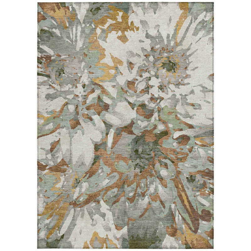 3' X 5' Copper Gray And Ivory Floral Washable Indoor Outdoor Area Rug