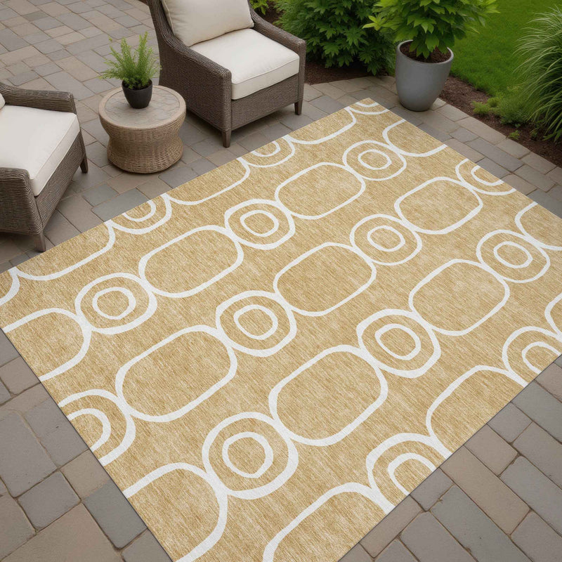 9' X 12' Gold And Ivory Geometric Washable Indoor Outdoor Area Rug