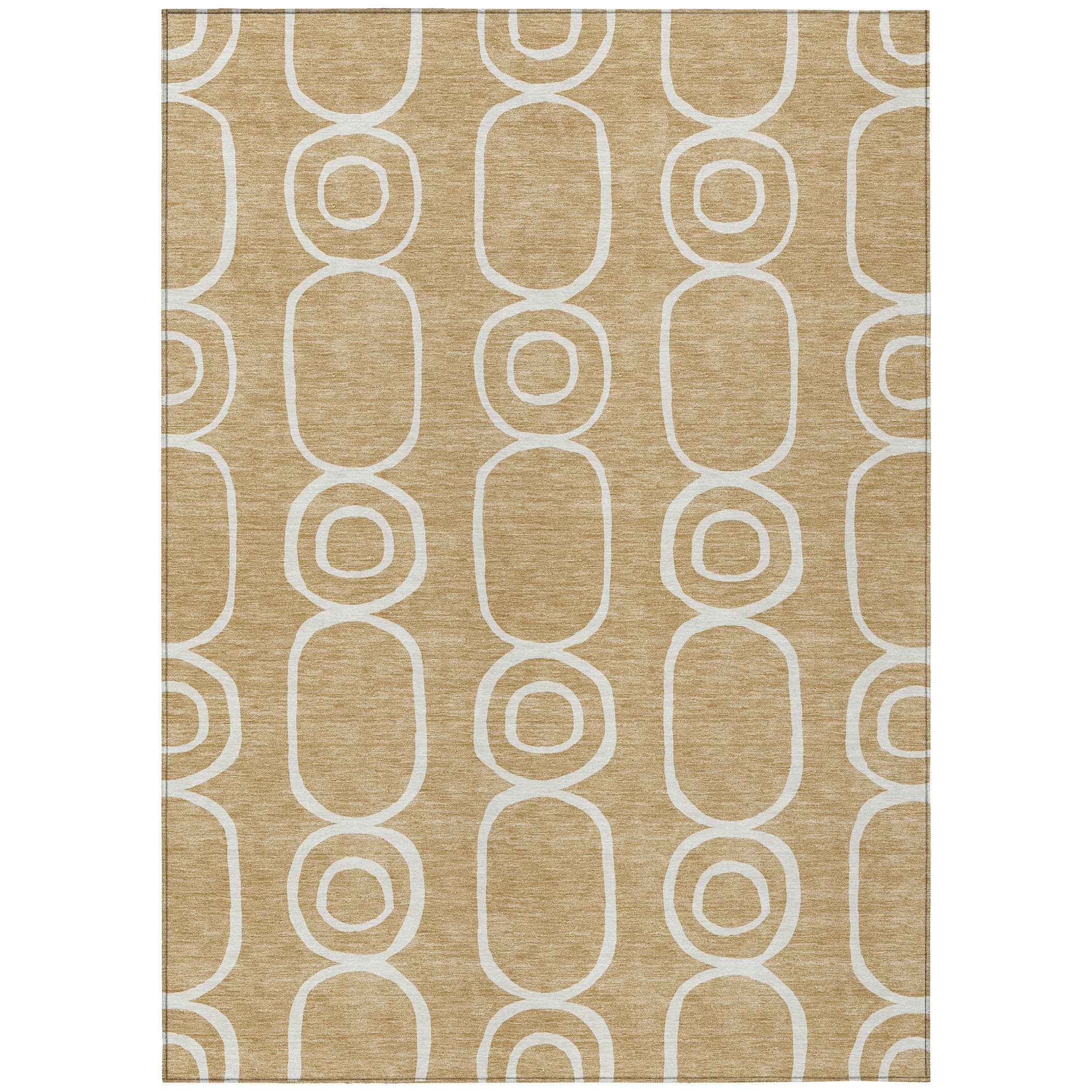 9' X 12' Gold And Ivory Geometric Washable Indoor Outdoor Area Rug