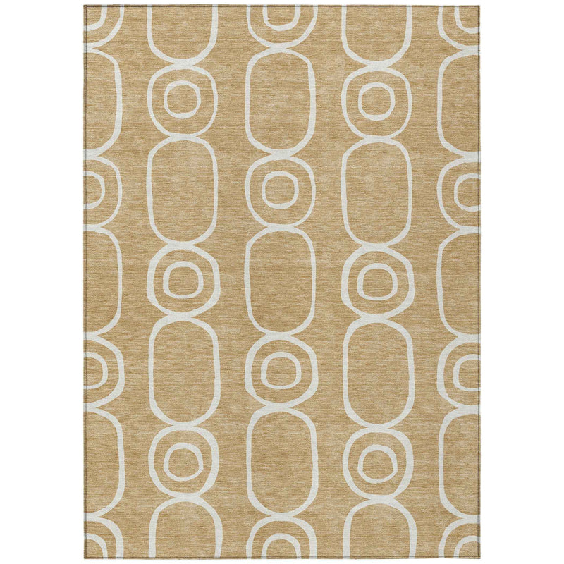 9' X 12' Gold And Ivory Geometric Washable Indoor Outdoor Area Rug