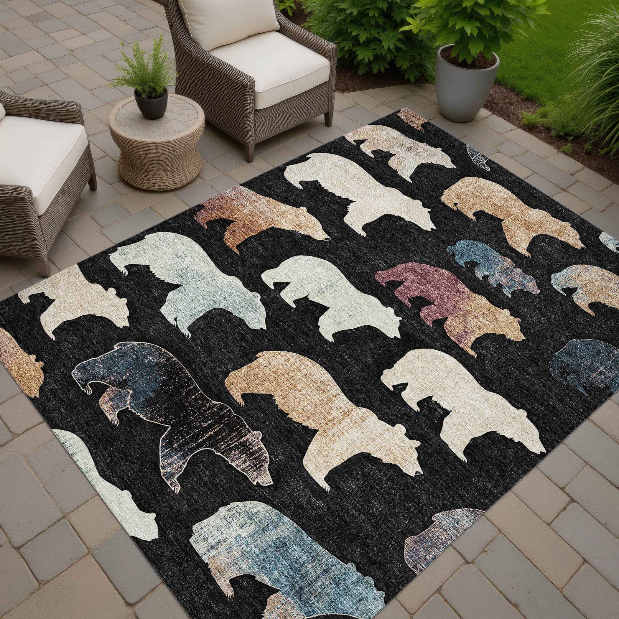 3' X 5' Black Ivory And Brown Animal Print Washable Indoor Outdoor Area Rug