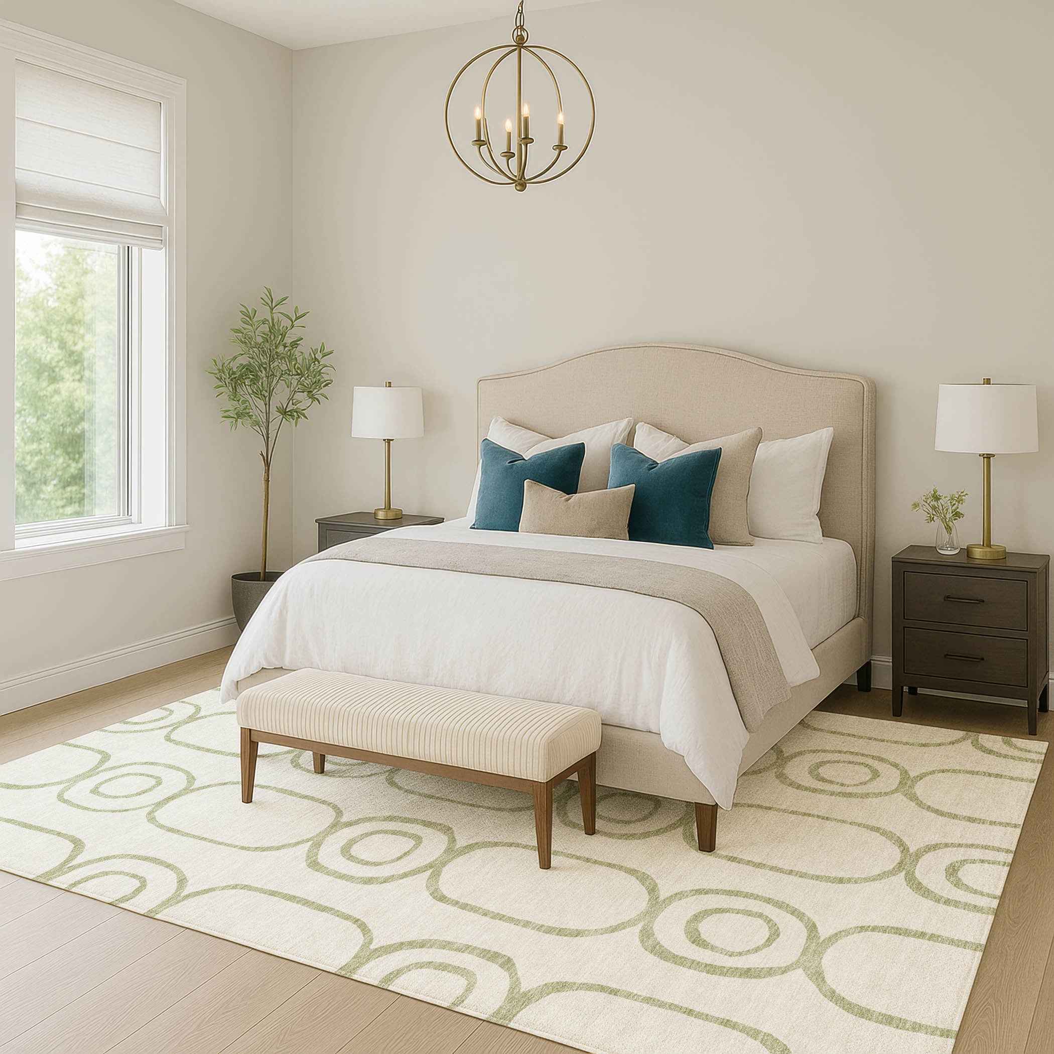 10' X 14' Artichoke Green And Ivory Geometric Washable Indoor Outdoor Area Rug