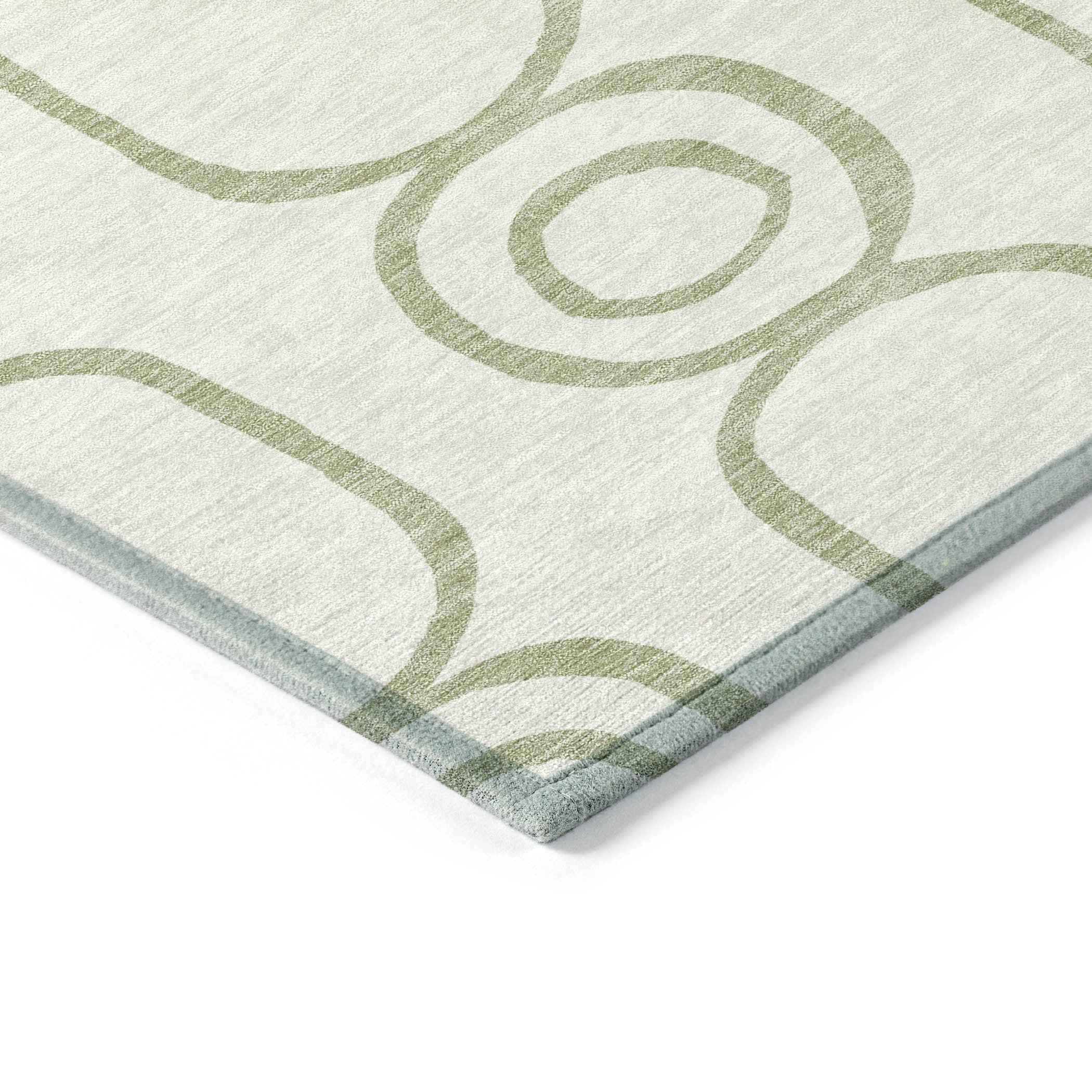 10' X 14' Artichoke Green And Ivory Geometric Washable Indoor Outdoor Area Rug