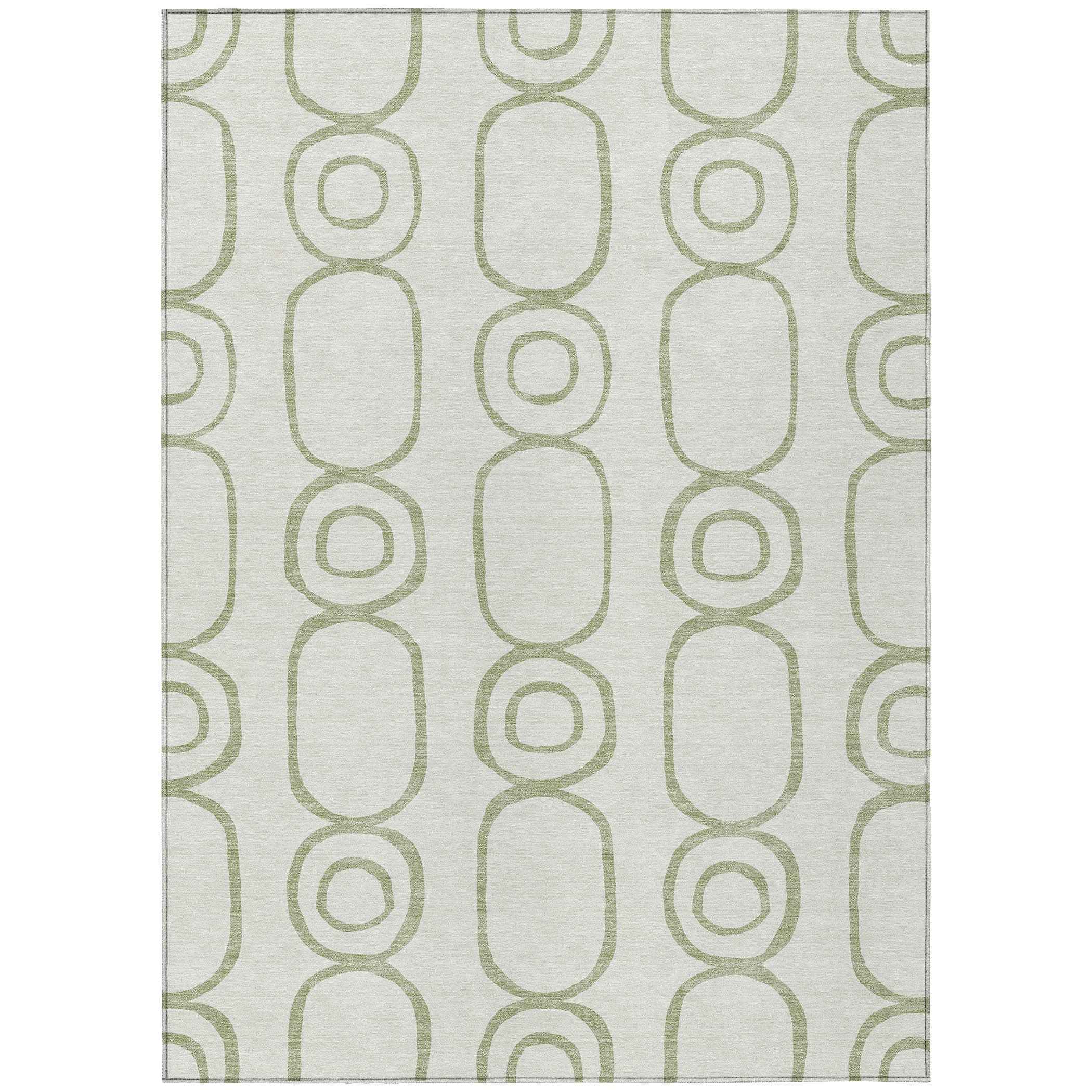 10' X 14' Artichoke Green And Ivory Geometric Washable Indoor Outdoor Area Rug