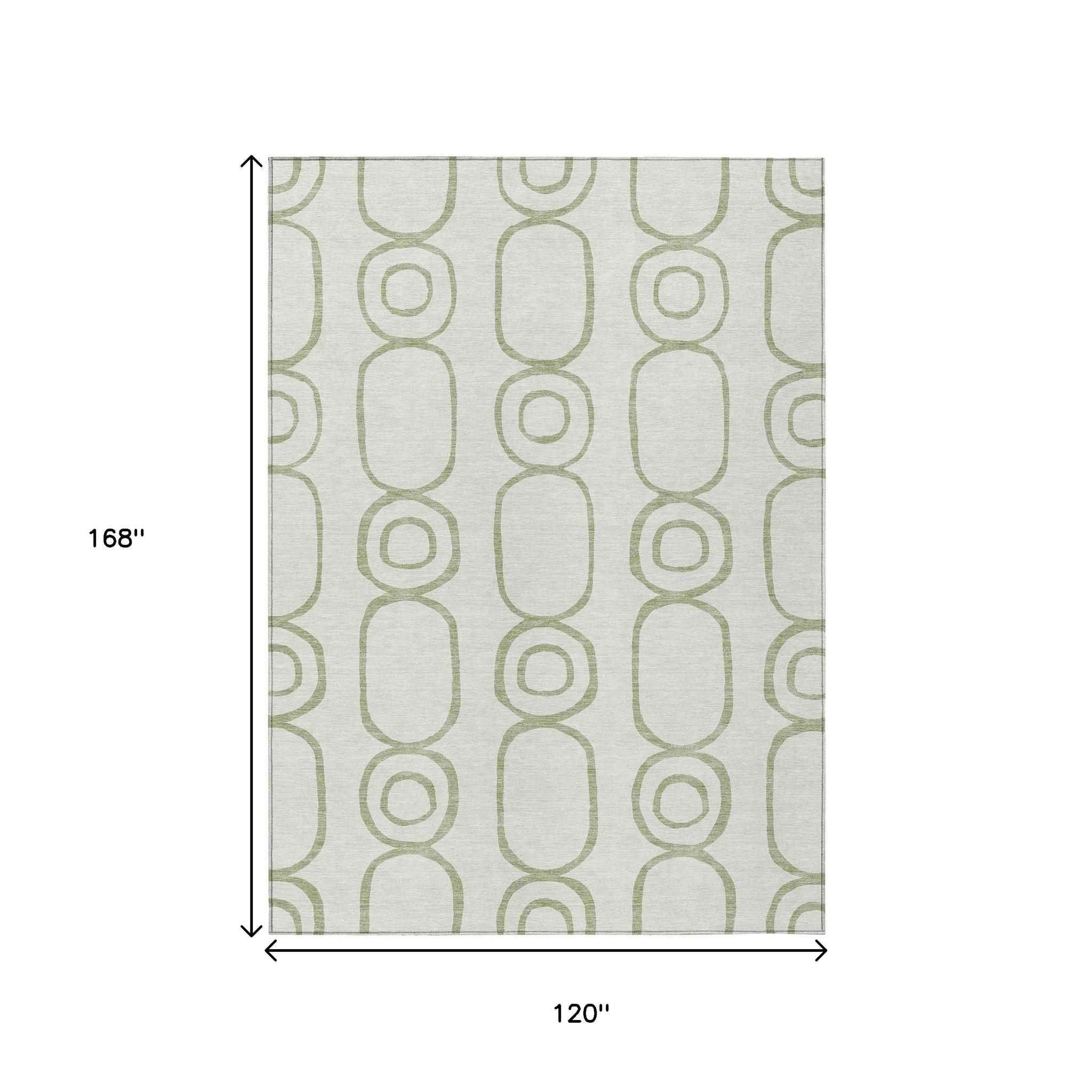 10' X 14' Artichoke Green And Ivory Geometric Washable Indoor Outdoor Area Rug