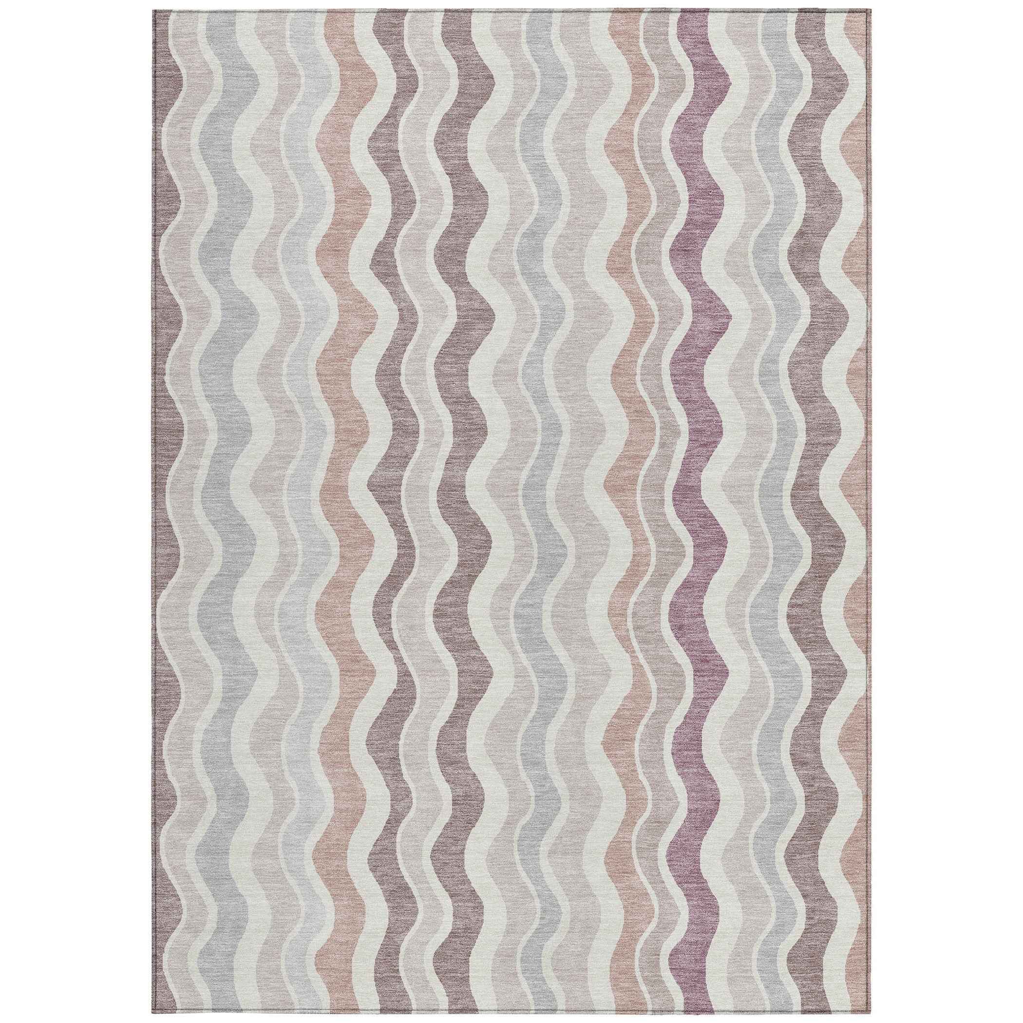 3' X 5' Blush Ivory And Taupe Striped Washable Indoor Outdoor Area Rug