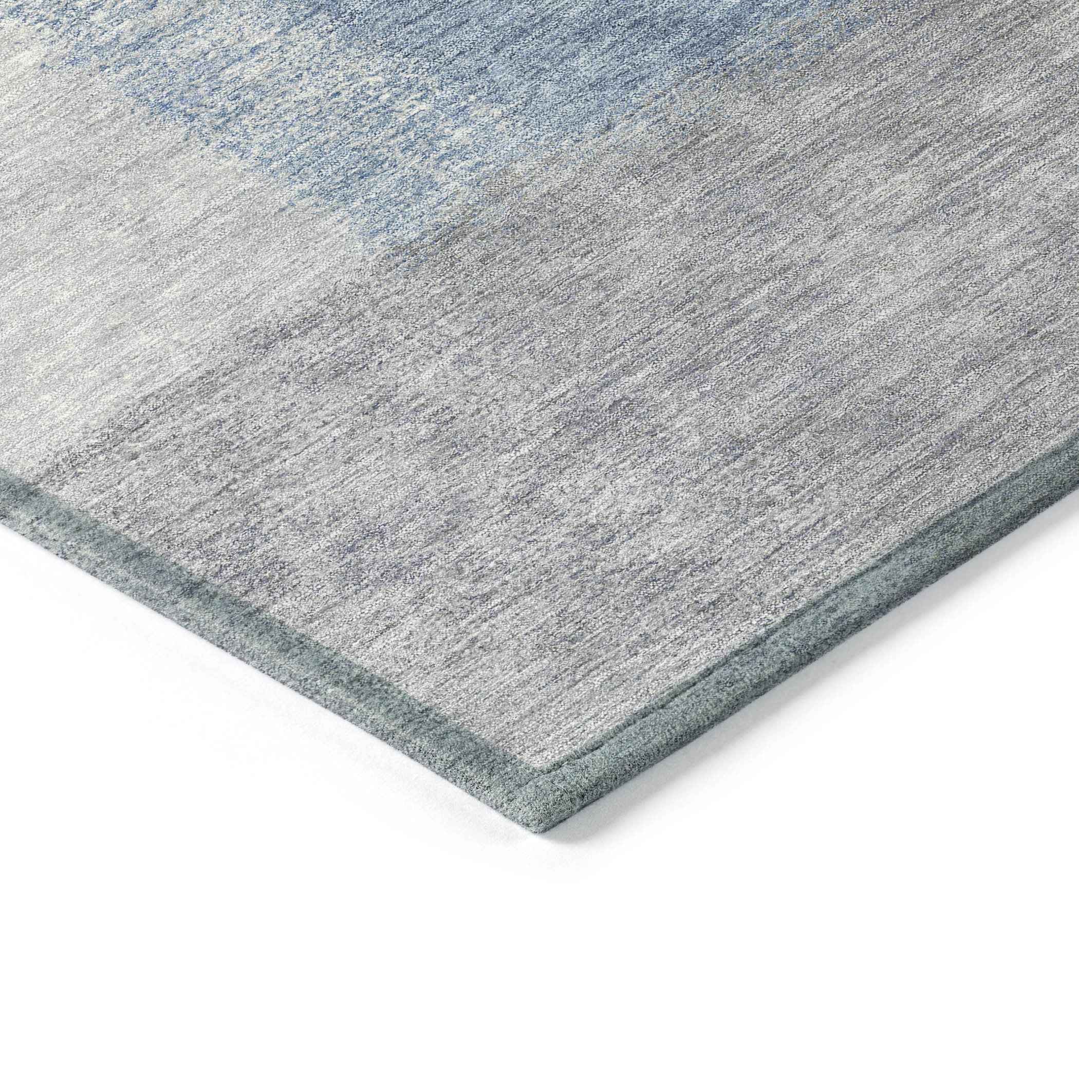 9' X 12' Denim Blue Ivory And Gray Abstract Washable Indoor Outdoor Area Rug