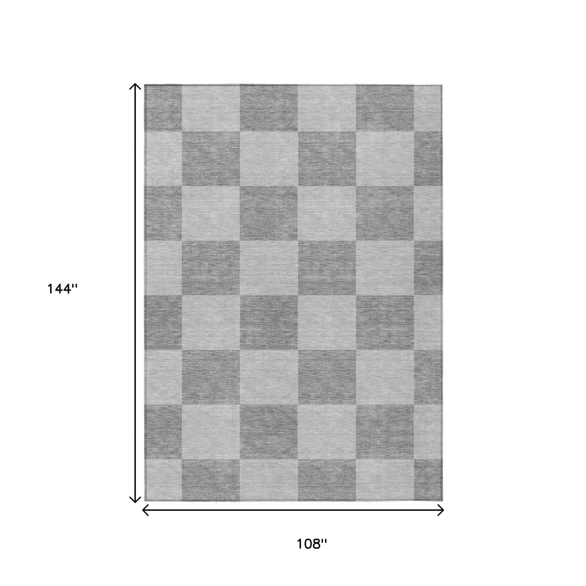 9' X 12' Gray And Pewter Geometric Washable Indoor Outdoor Area Rug