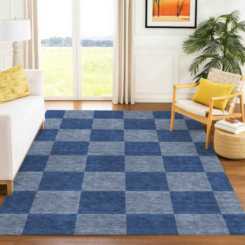10' X 14' Blue And Gray Geometric Washable Indoor Outdoor Area Rug
