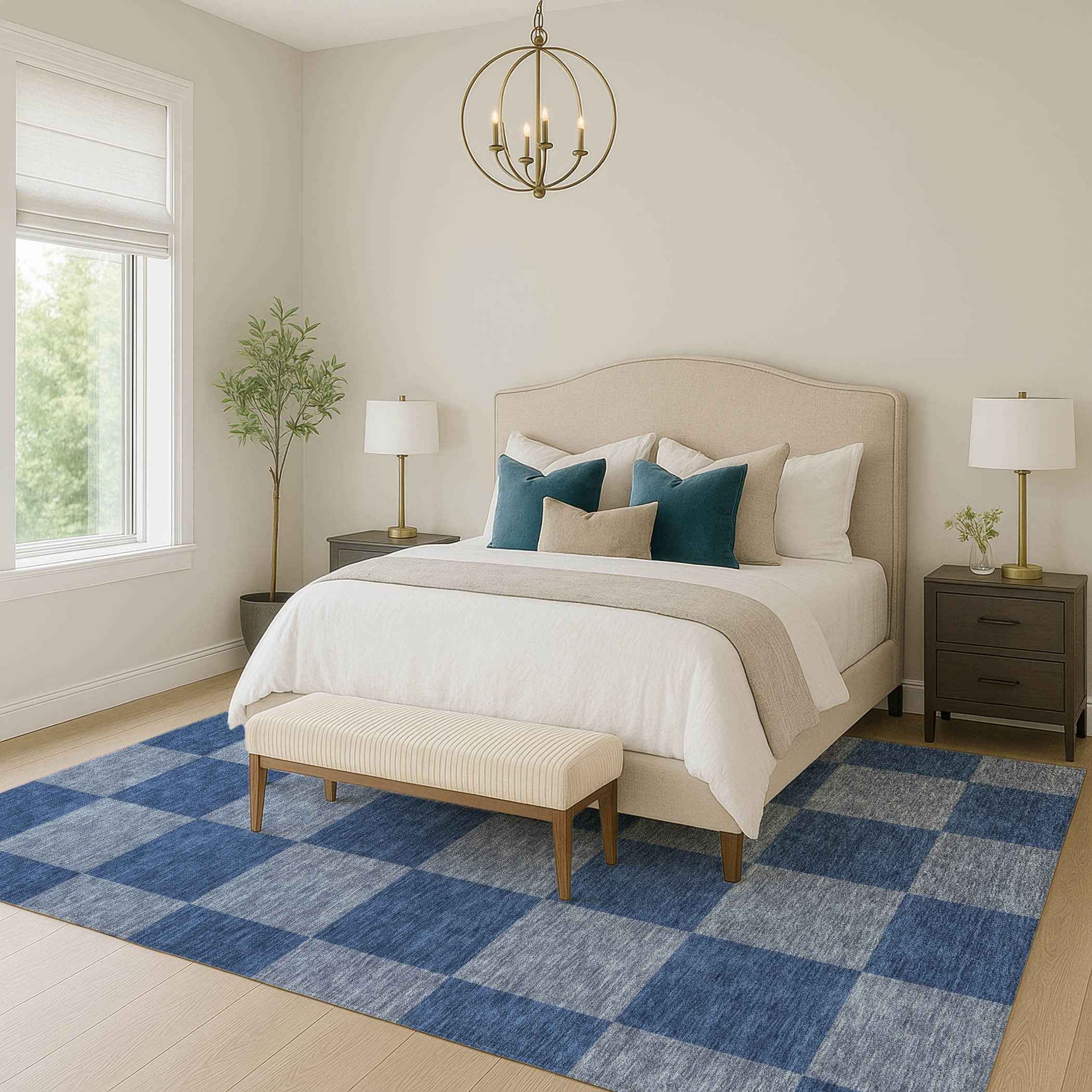 10' X 14' Blue And Gray Geometric Washable Indoor Outdoor Area Rug