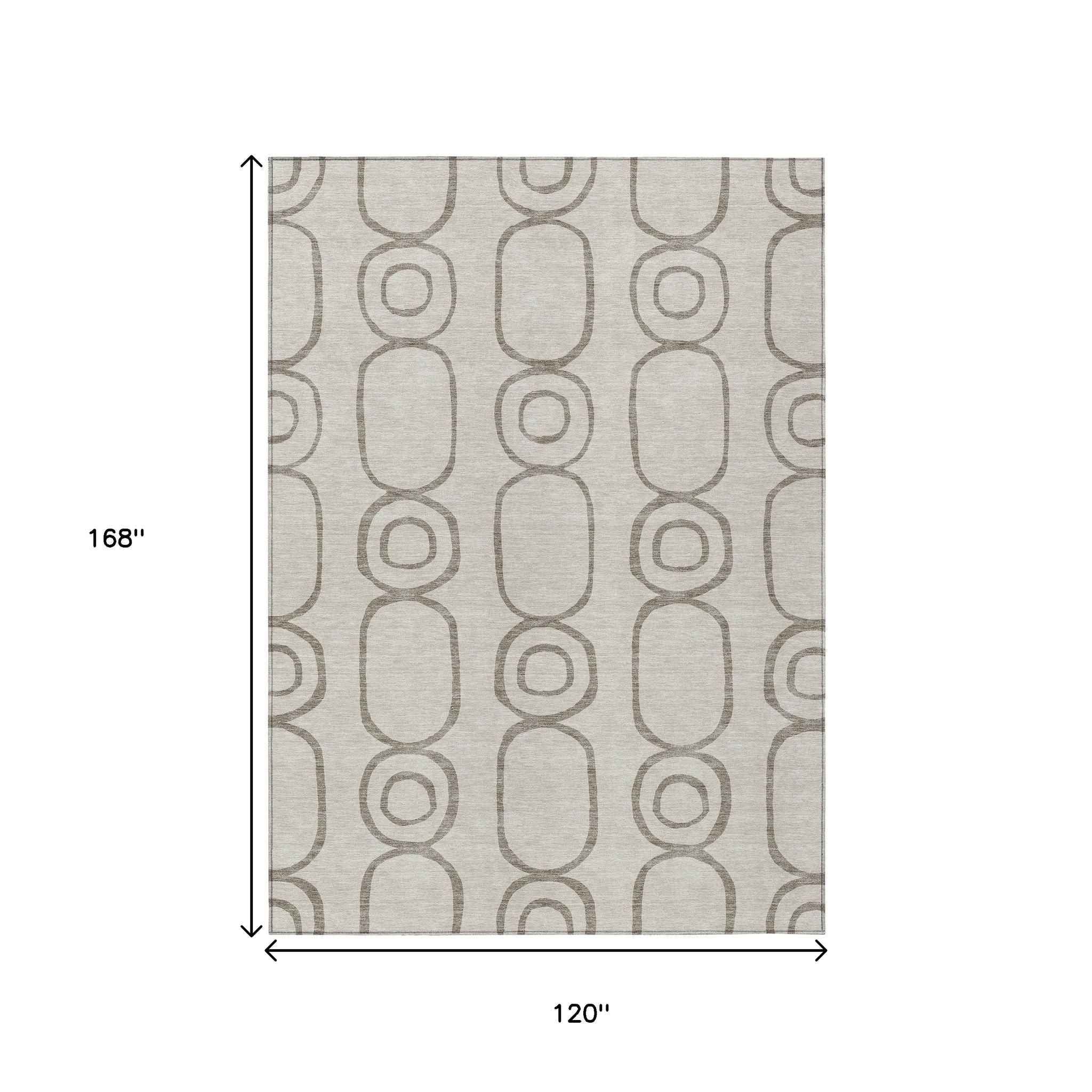 10' X 14' Taupe Beige And Ivory Geometric Washable Indoor Outdoor Area Rug