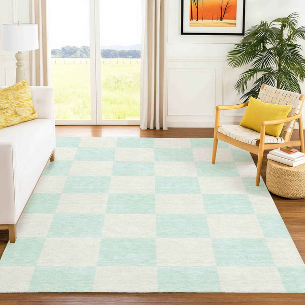 5' X 8' Mint Green And Ivory Geometric Washable Indoor Outdoor Area Rug