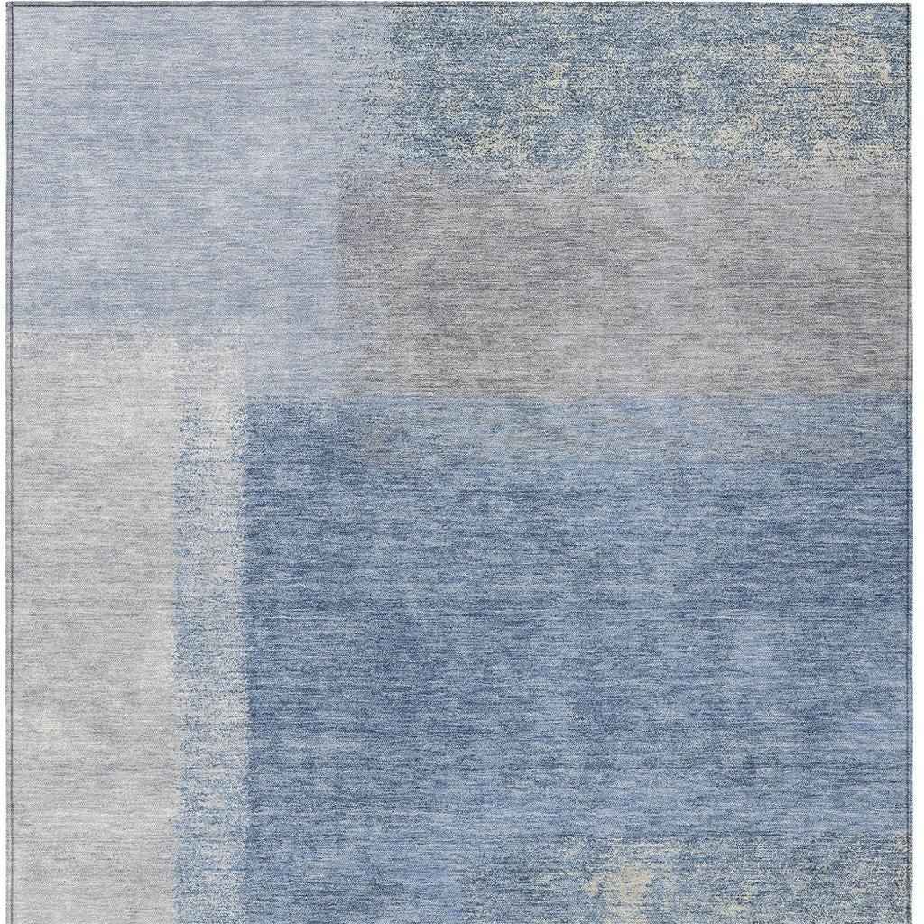 3' X 5' Denim Blue Ivory And Gray Abstract Washable Indoor Outdoor Area Rug
