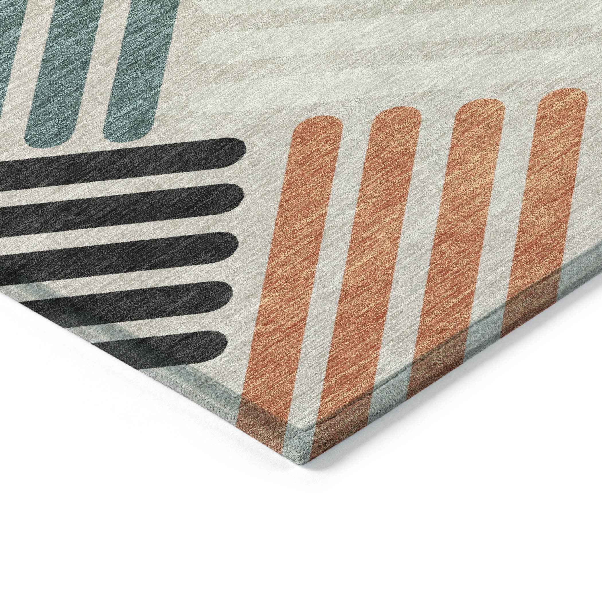 5' X 8' Sand Ivory And Black Geometric Washable Indoor Outdoor Area Rug