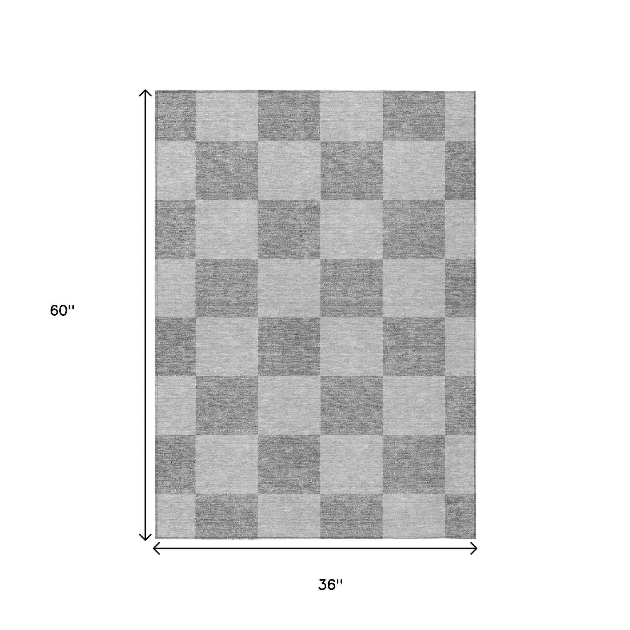 3' X 5' Gray And Pewter Geometric Washable Indoor Outdoor Area Rug