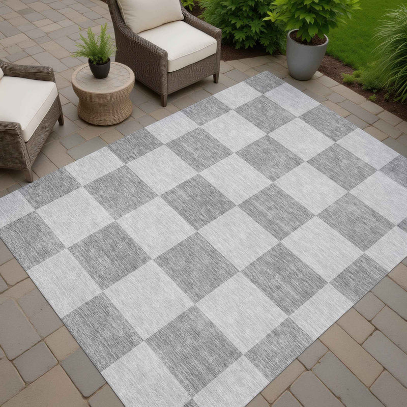 3' X 5' Gray And Pewter Geometric Washable Indoor Outdoor Area Rug