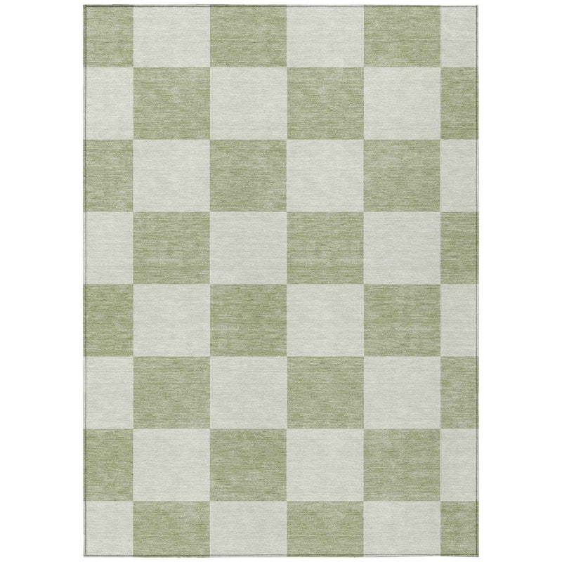 3' X 5' Artichoke Green And Ivory Geometric Washable Indoor Outdoor Area Rug