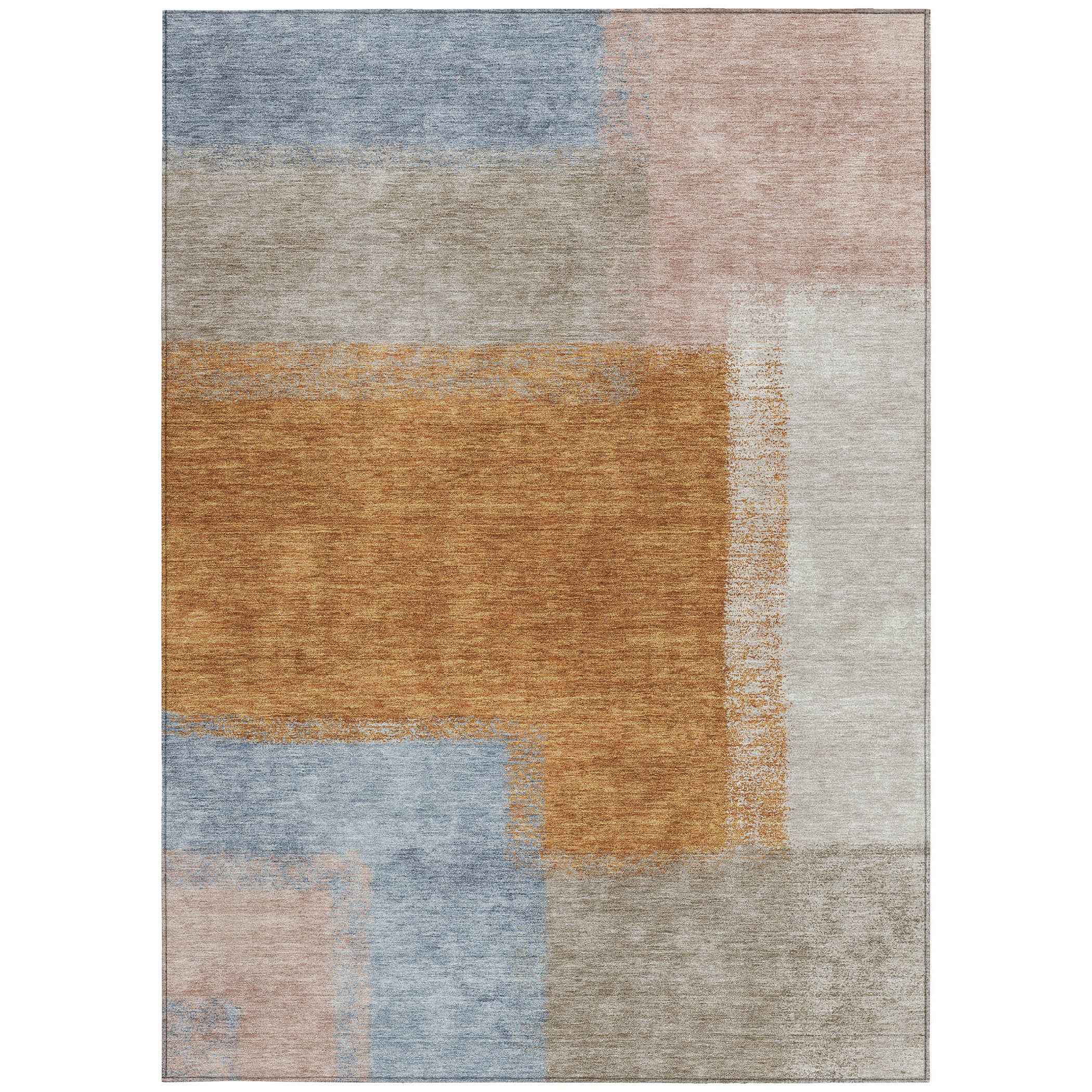 8' X 10' Rust Ivory And Blue Abstract Washable Indoor Outdoor Area Rug