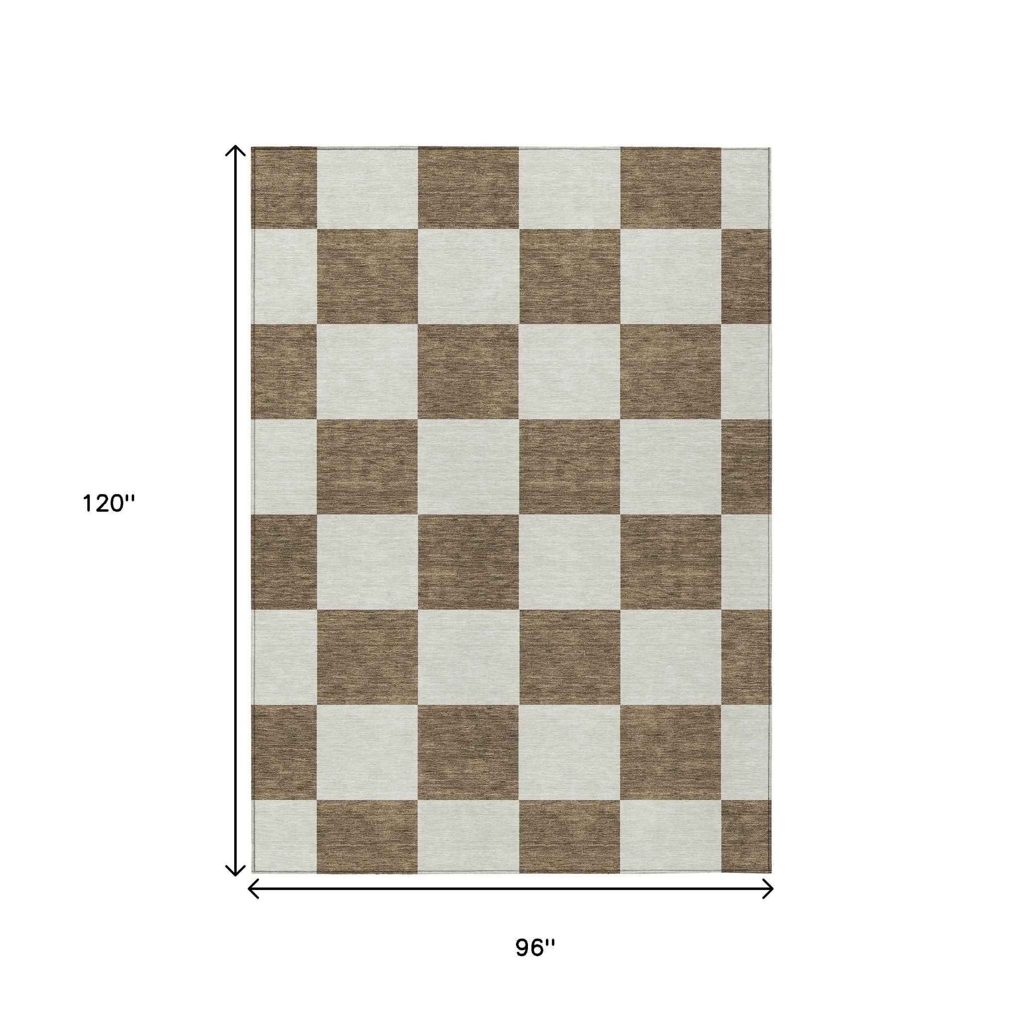 8' X 10' Chocolate And Ivory Geometric Washable Indoor Outdoor Area Rug