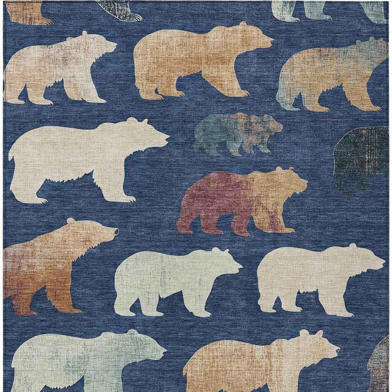 8' X 10' Navy Blue Ivory And Beige Animal Print Washable Indoor Outdoor Area Rug