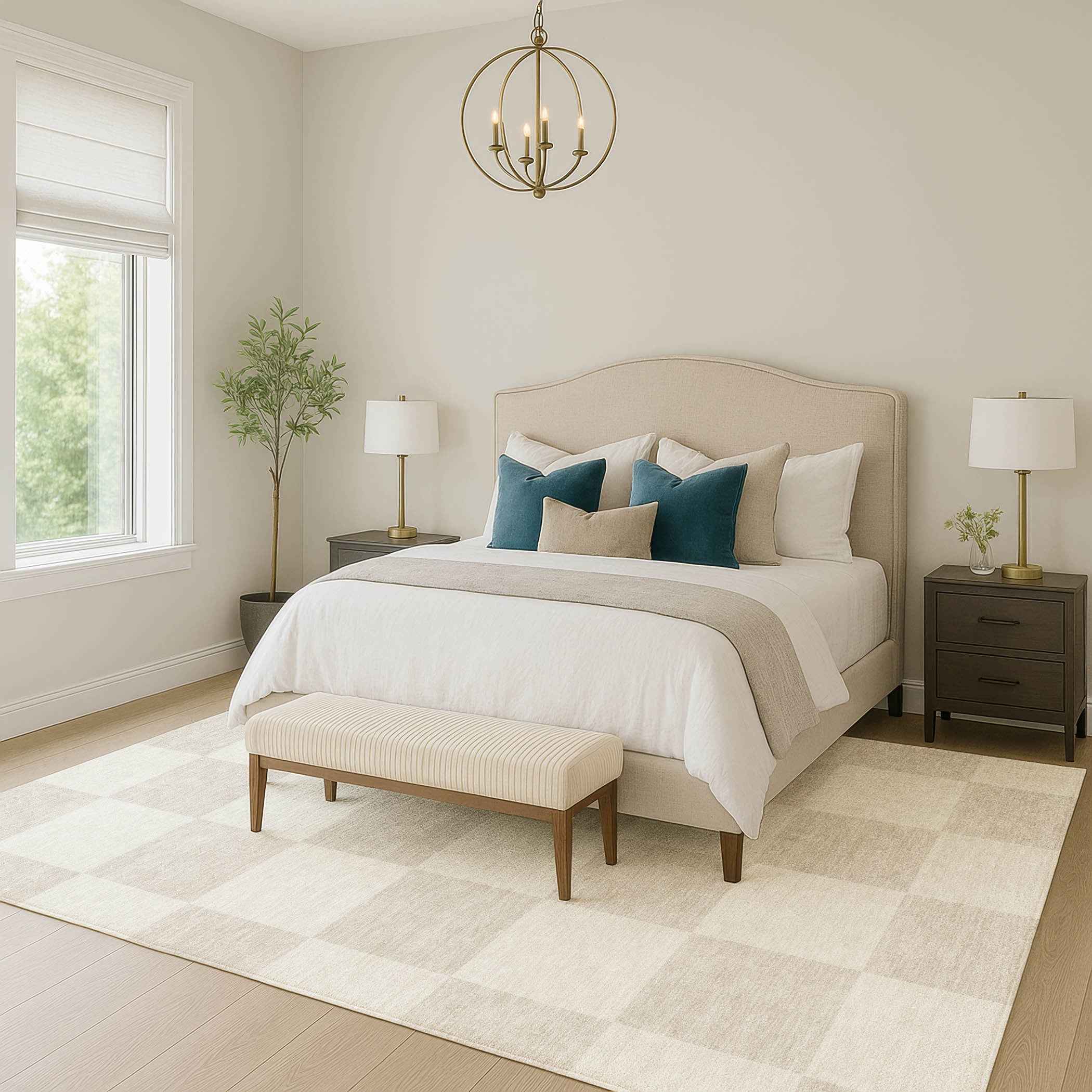 8' X 10' Ivory And Beige Geometric Washable Indoor Outdoor Area Rug