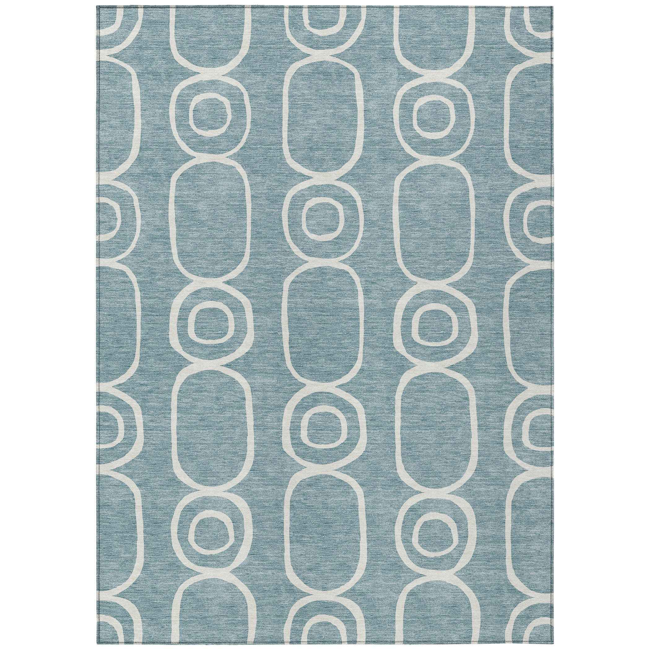 3' X 5' Aqua And Ivory Geometric Washable Indoor Outdoor Area Rug