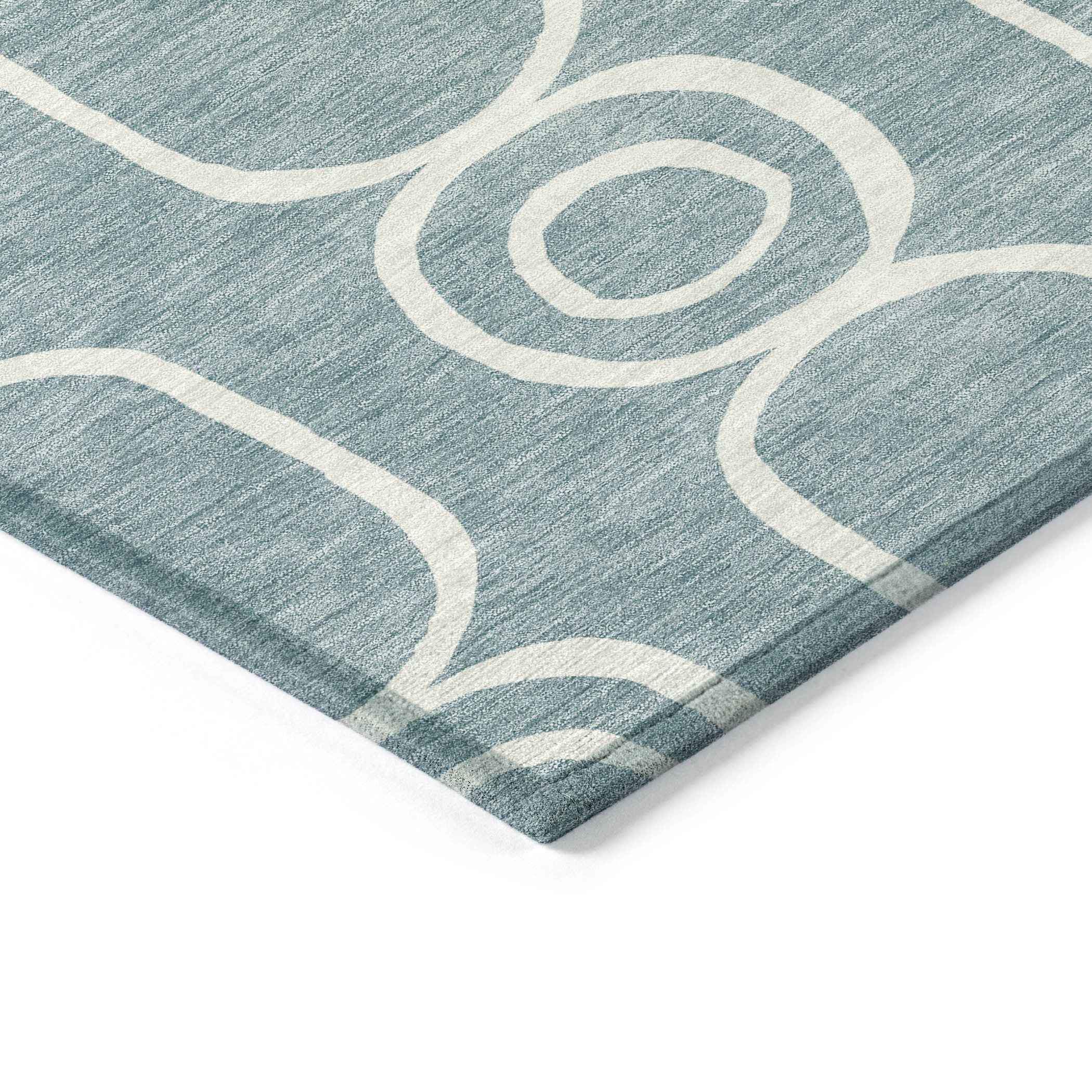 3' X 5' Aqua And Ivory Geometric Washable Indoor Outdoor Area Rug