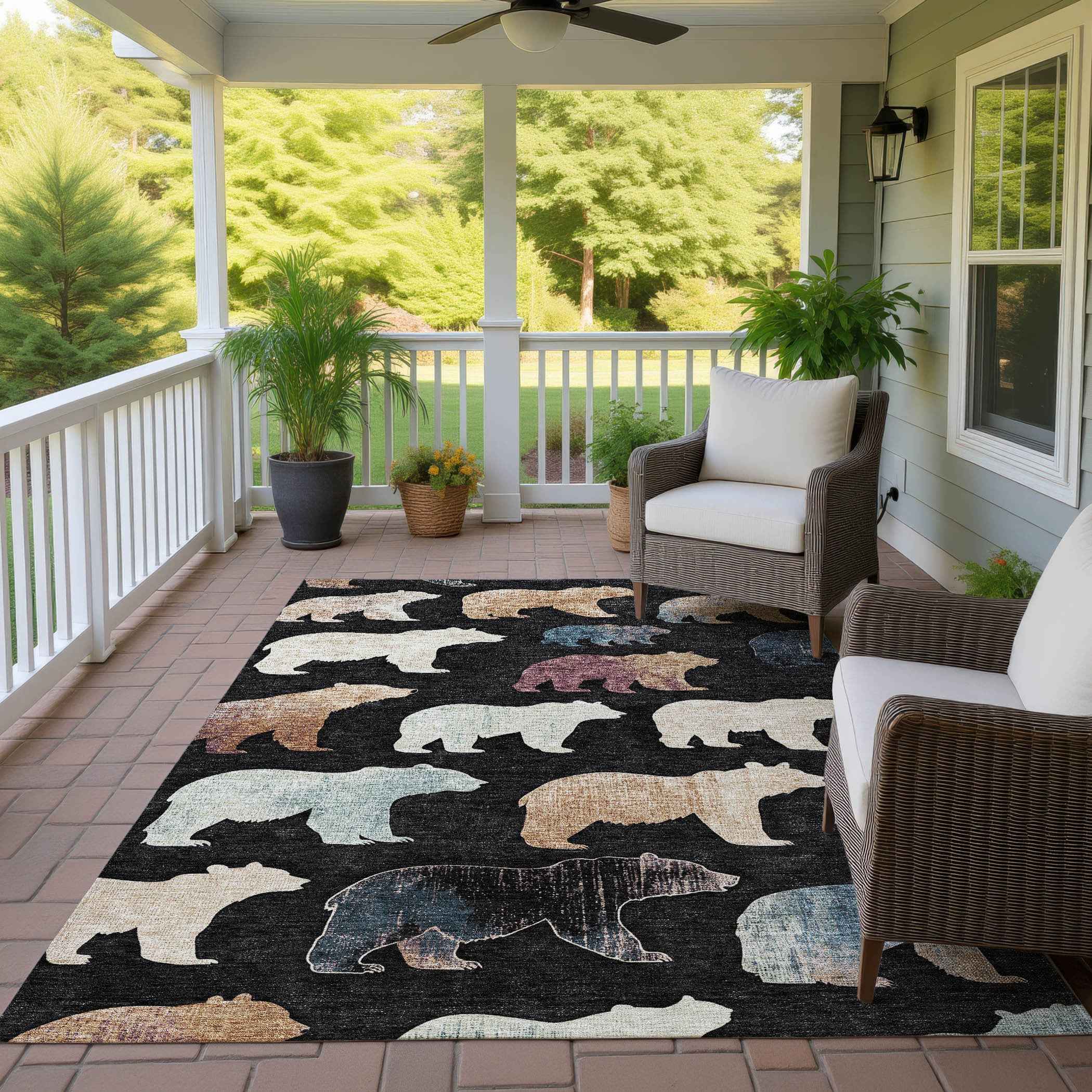 10' X 14' Black Ivory And Brown Animal Print Washable Indoor Outdoor Area Rug