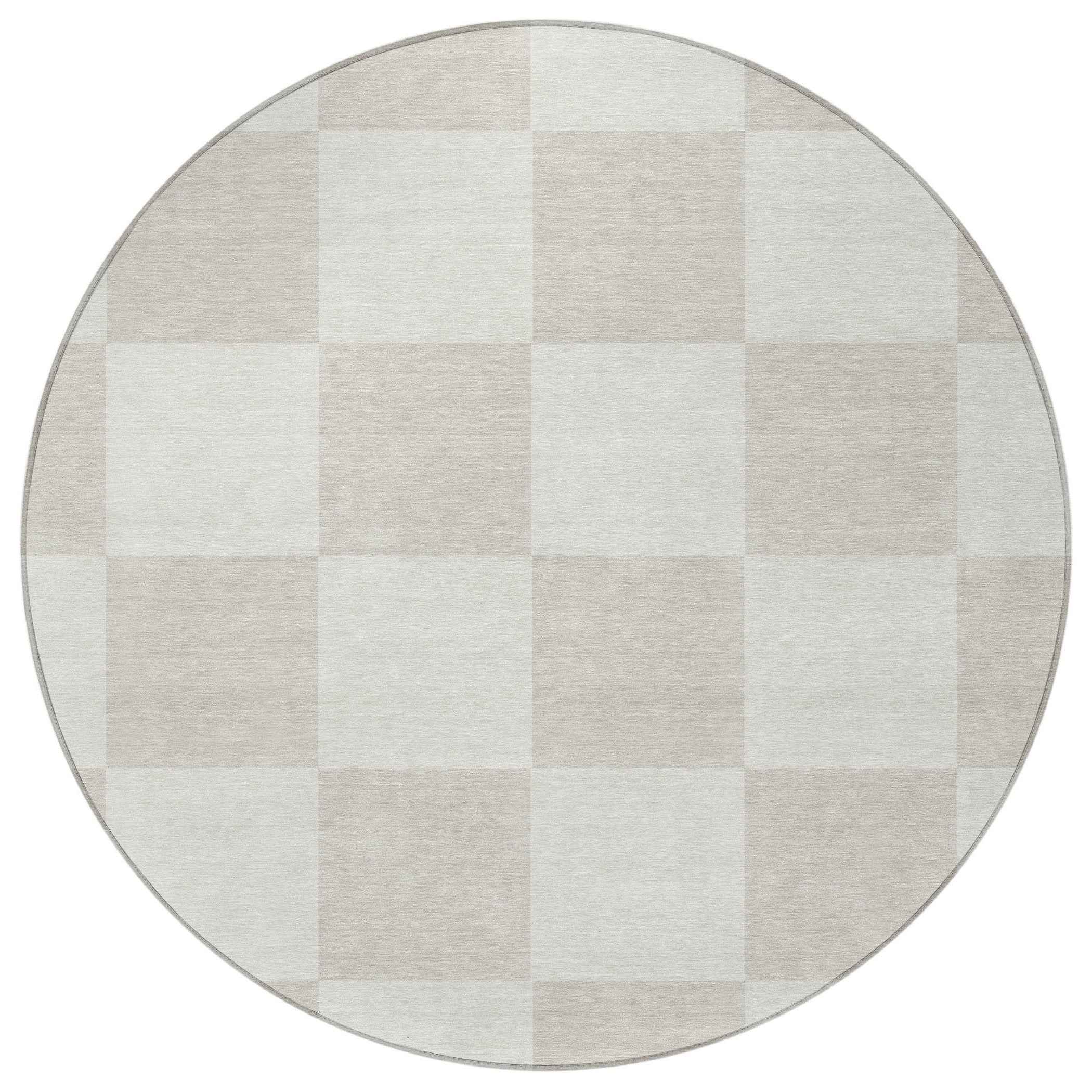 8' Ivory And Beige Round Geometric Washable Indoor Outdoor Area Rug