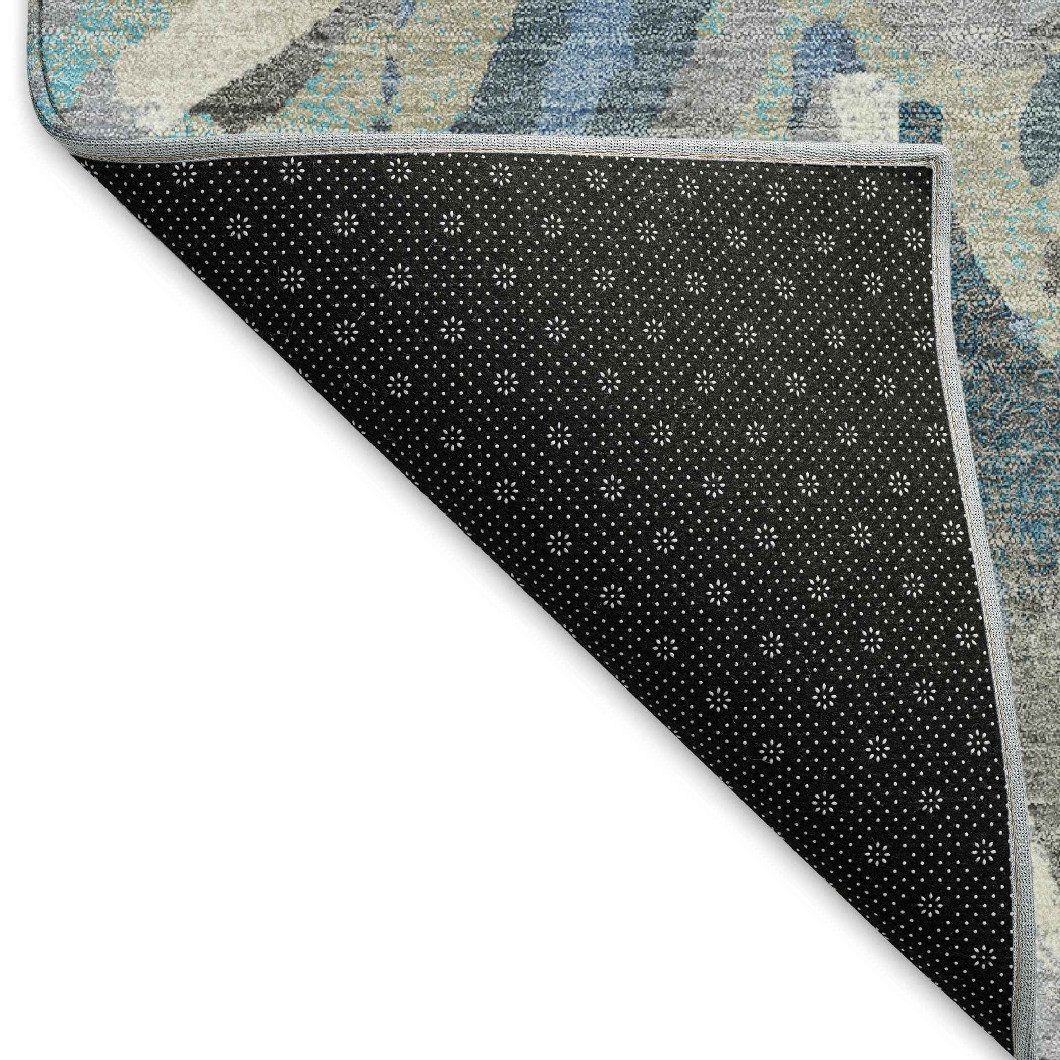 8' Denim Blue Gray And Ivory Round Floral Washable Indoor Outdoor Area Rug