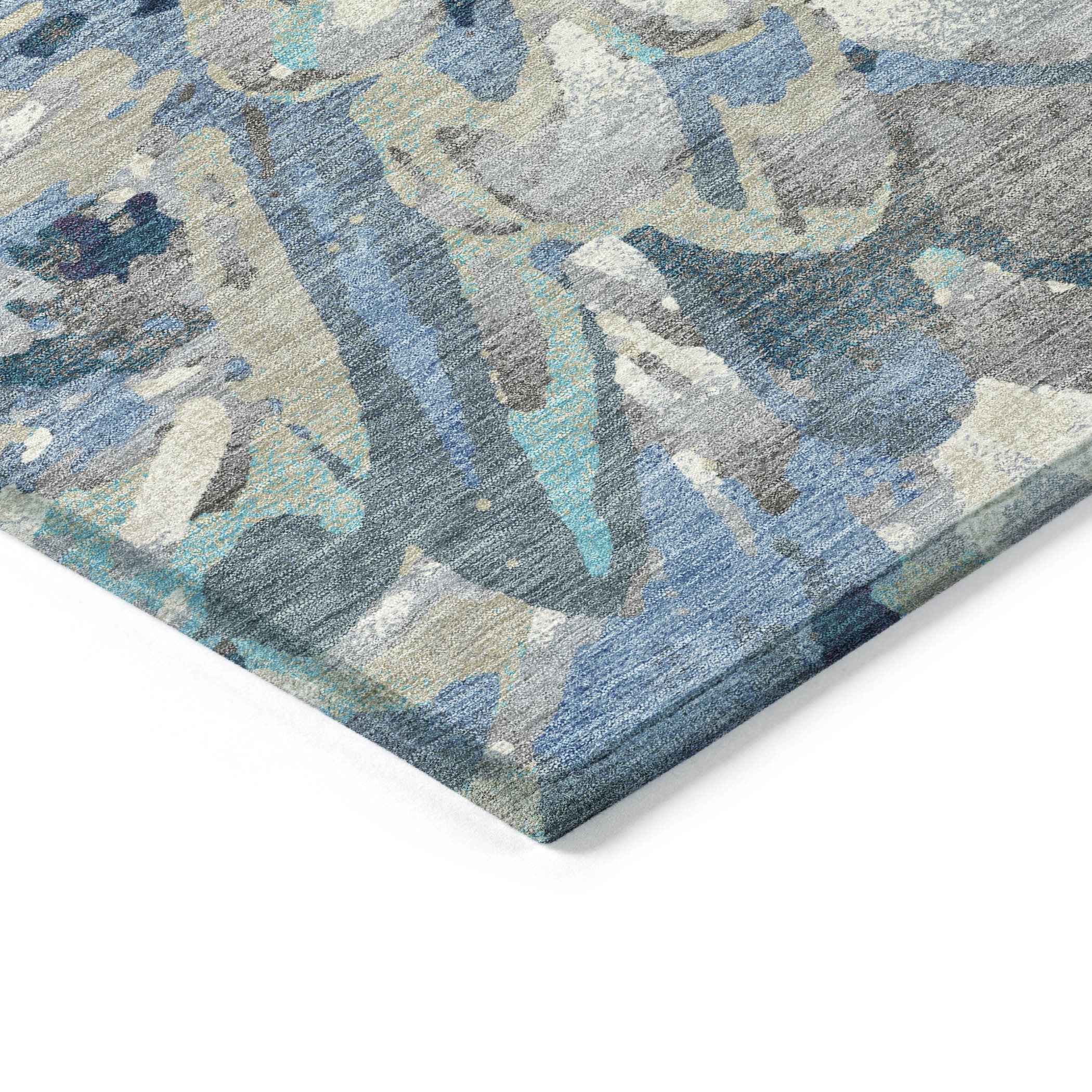 8' Denim Blue Gray And Ivory Round Floral Washable Indoor Outdoor Area Rug