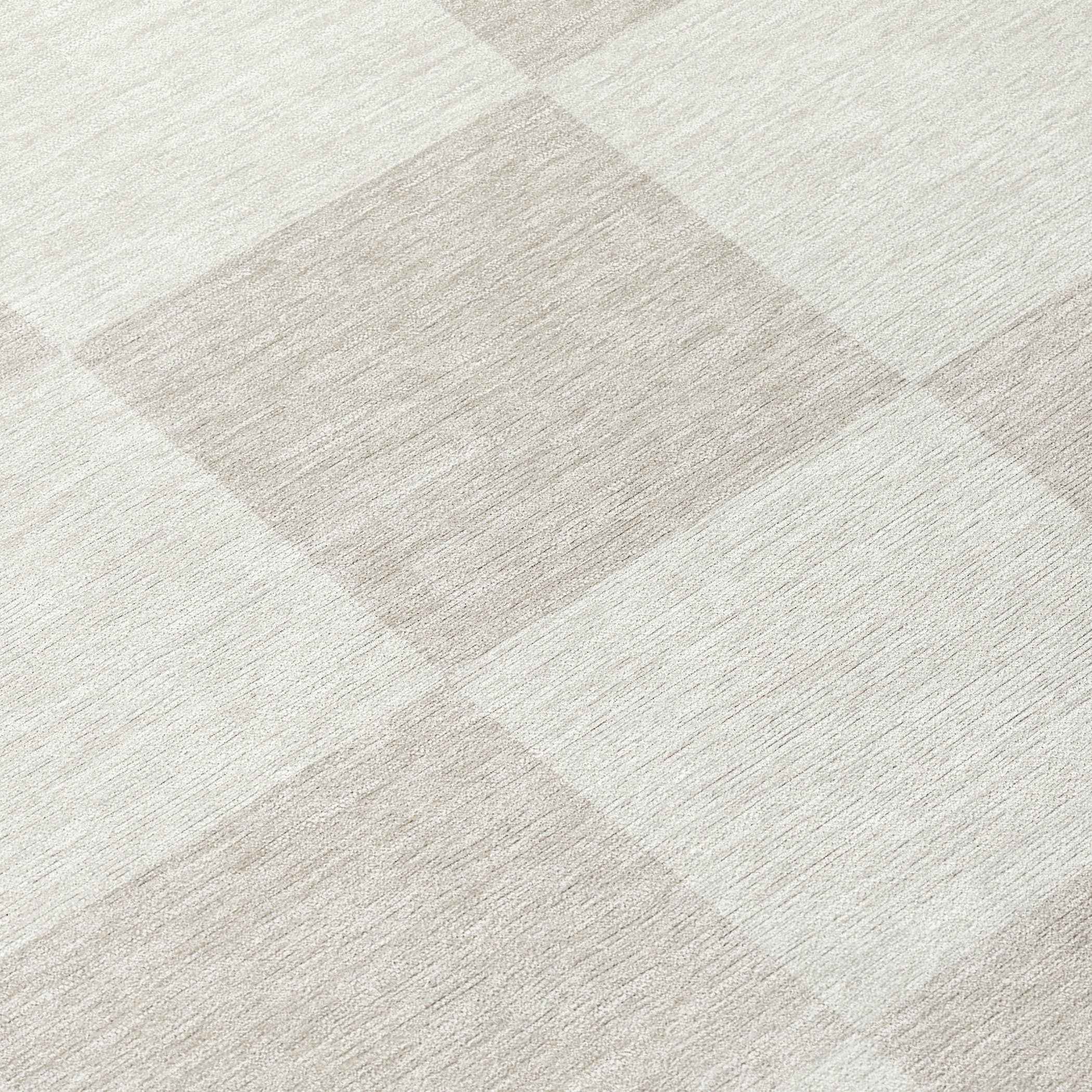 8' Ivory And Beige Round Geometric Washable Indoor Outdoor Area Rug