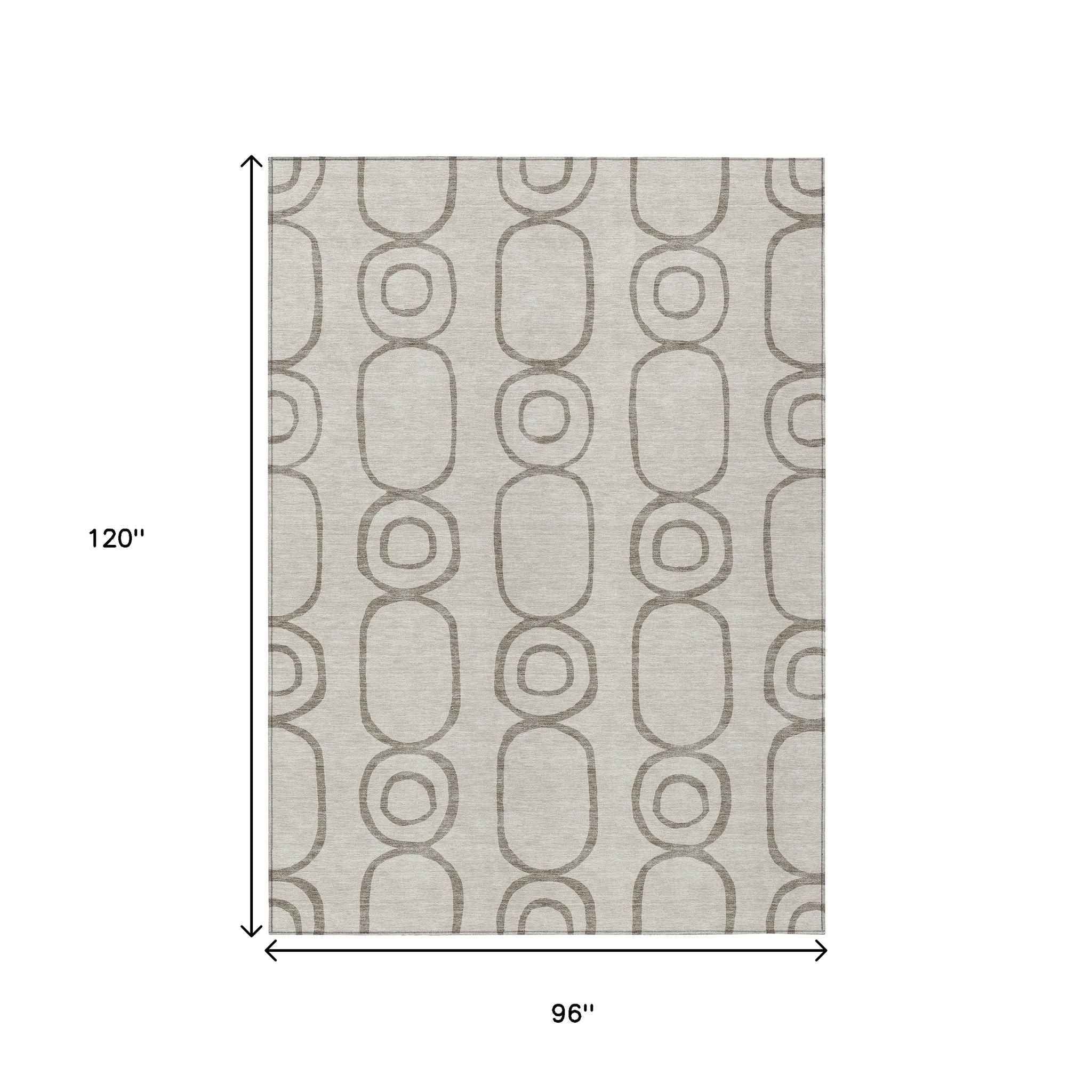 8' X 10' Taupe Beige And Ivory Geometric Washable Indoor Outdoor Area Rug