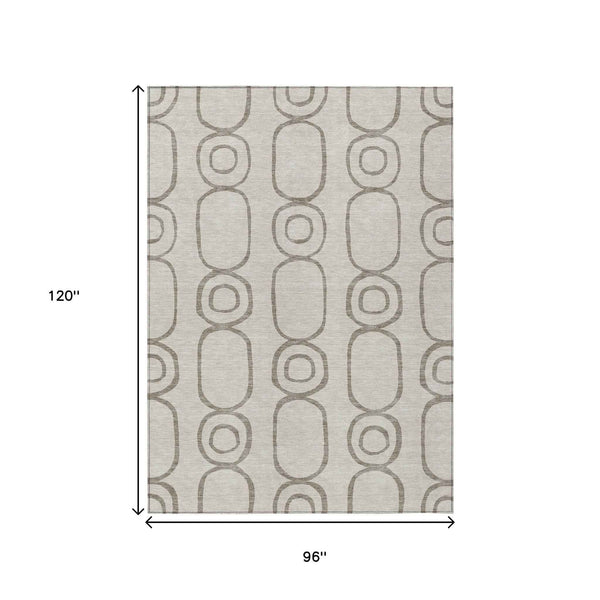 8' X 10' Taupe Beige And Ivory Geometric Washable Indoor Outdoor Area Rug