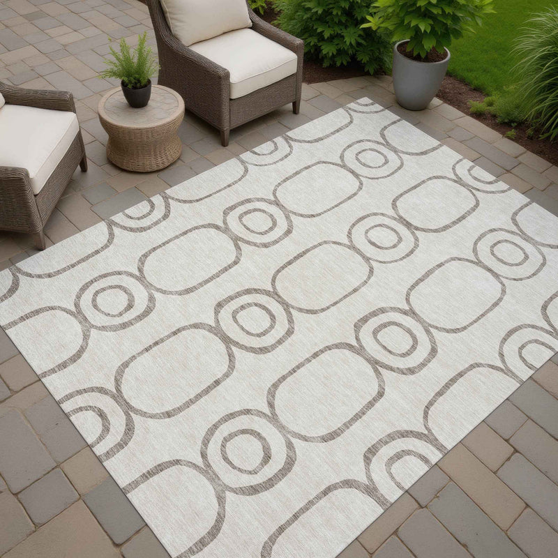 8' X 10' Taupe Beige And Ivory Geometric Washable Indoor Outdoor Area Rug