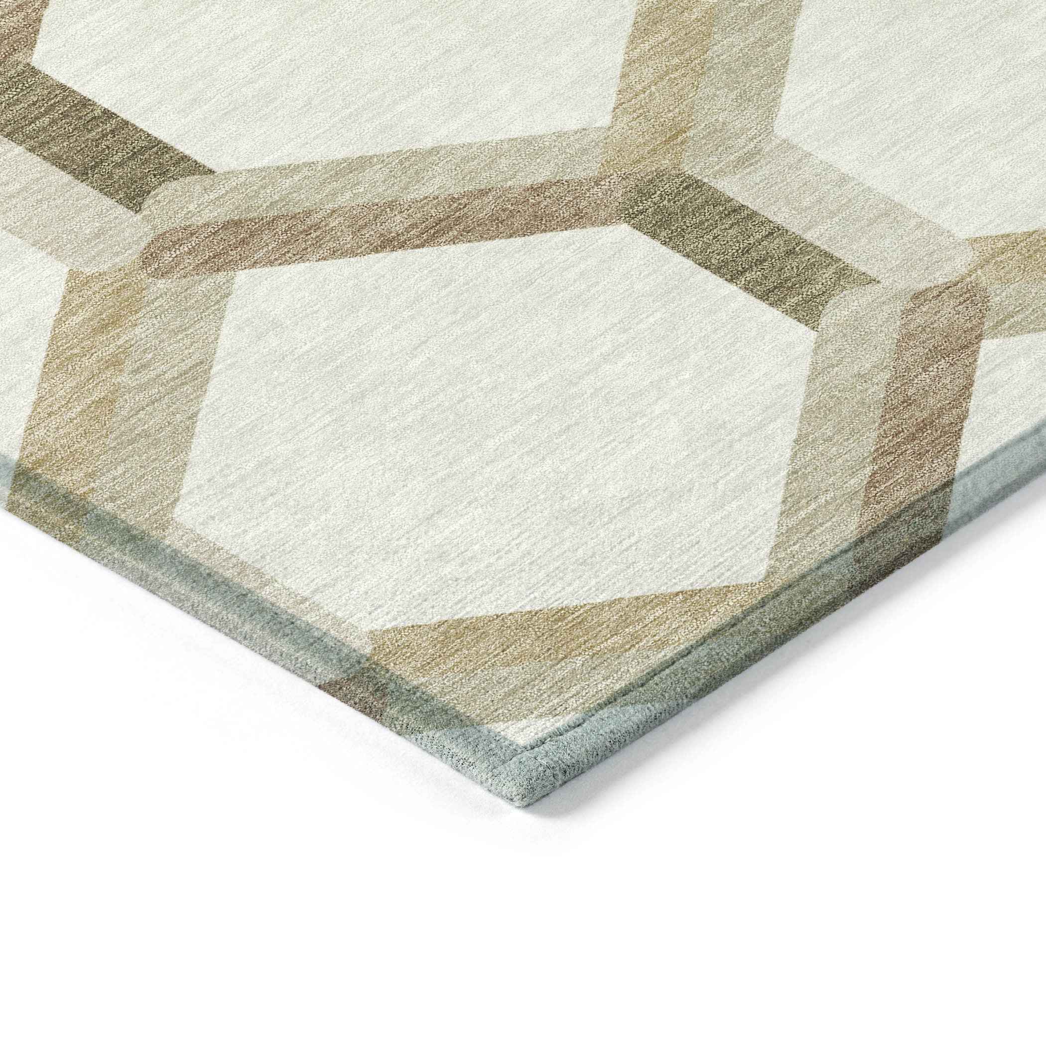 9' X 12' Ivory And Brown Geometric Washable Indoor Outdoor Area Rug