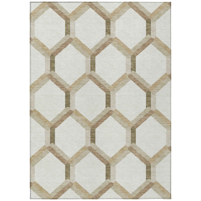9' X 12' Ivory And Brown Geometric Washable Indoor Outdoor Area Rug