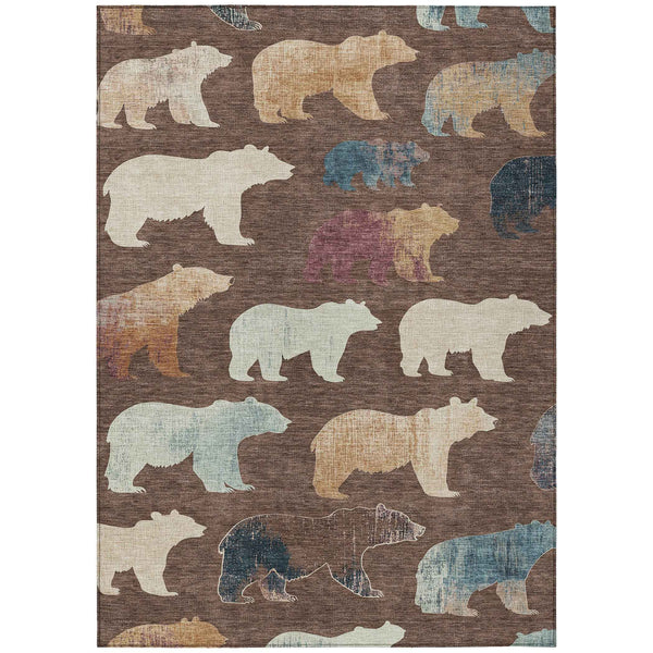 10' X 14' Chocolate Ivory And Blue Animal Print Washable Indoor Outdoor Area Rug