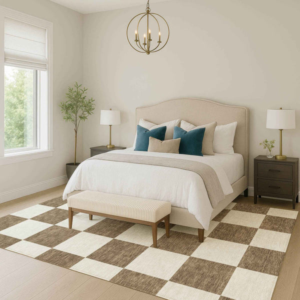 5' X 8' Chocolate And Ivory Geometric Washable Indoor Outdoor Area Rug