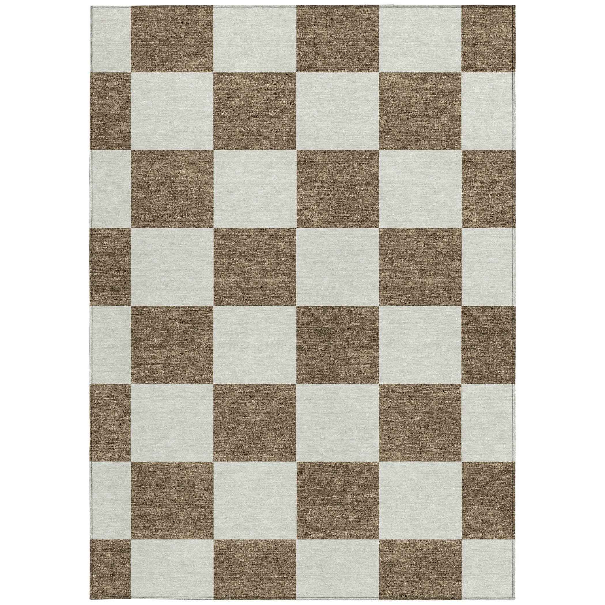 5' X 8' Chocolate And Ivory Geometric Washable Indoor Outdoor Area Rug