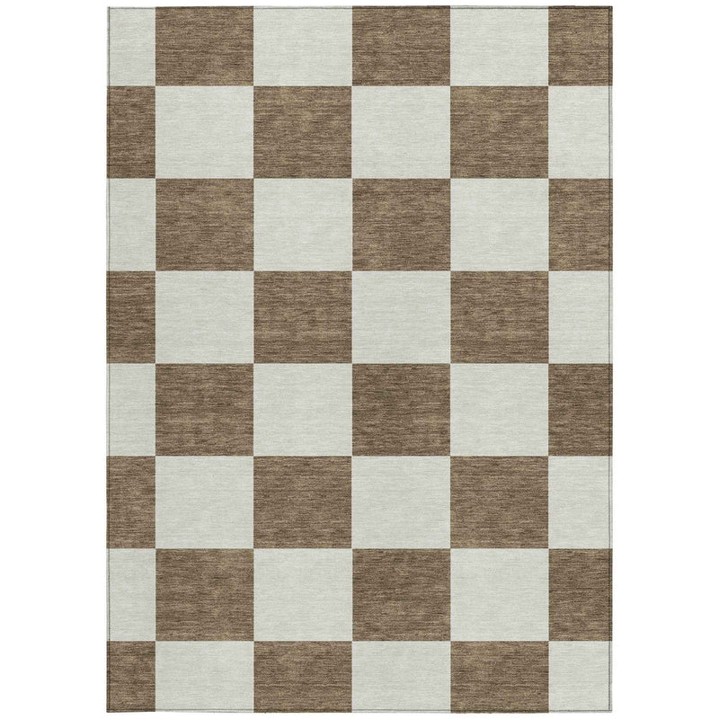 5' X 8' Chocolate And Ivory Geometric Washable Indoor Outdoor Area Rug