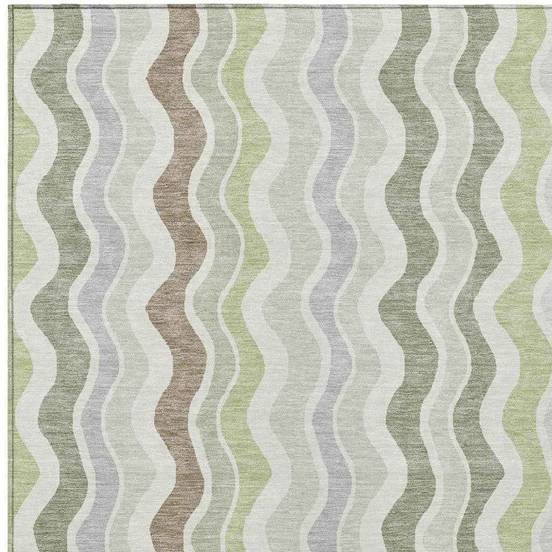 10' X 14' Artichoke Green Ivory And Brown Striped Washable Indoor Outdoor Area Rug