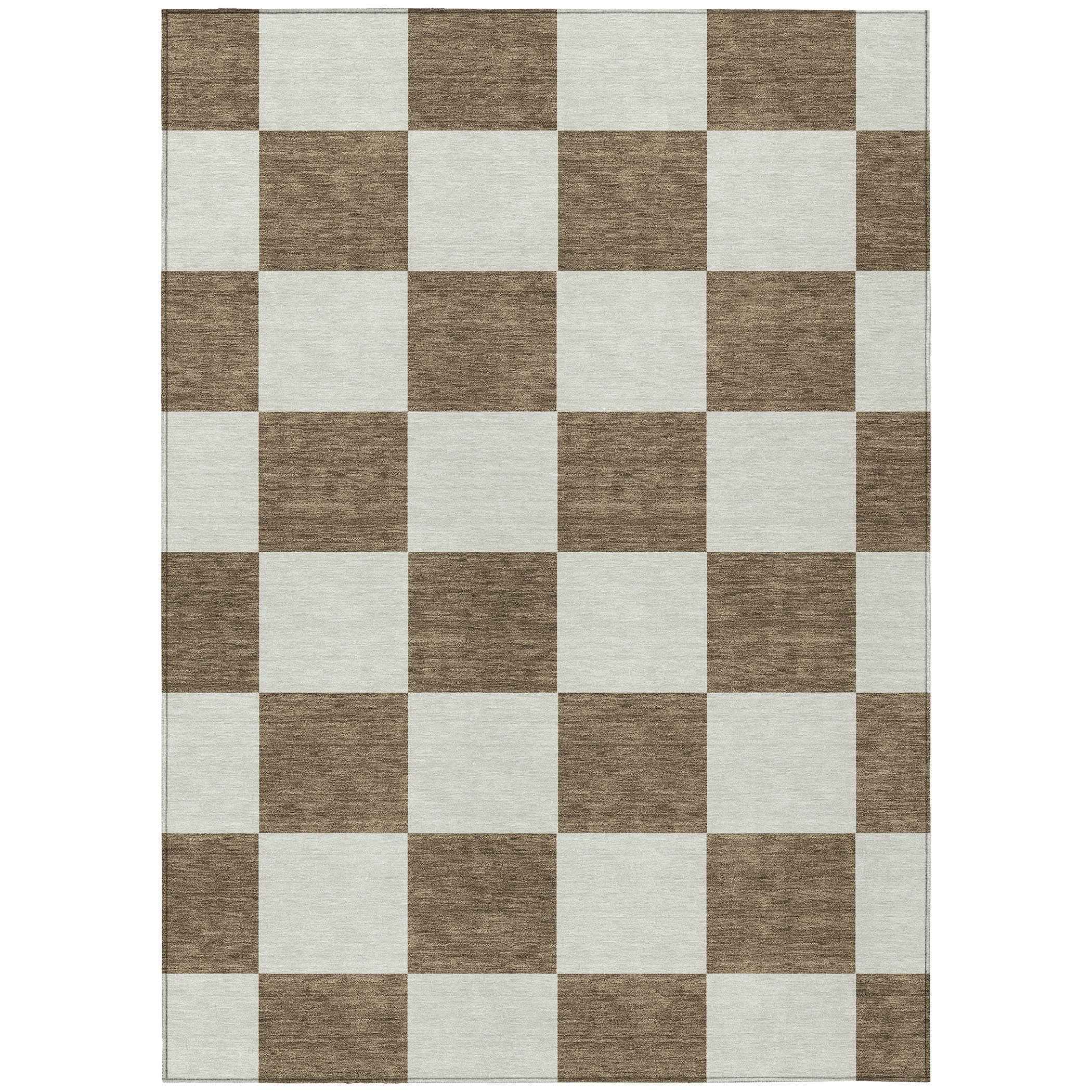 5' X 8' Chocolate And Ivory Geometric Washable Indoor Outdoor Area Rug