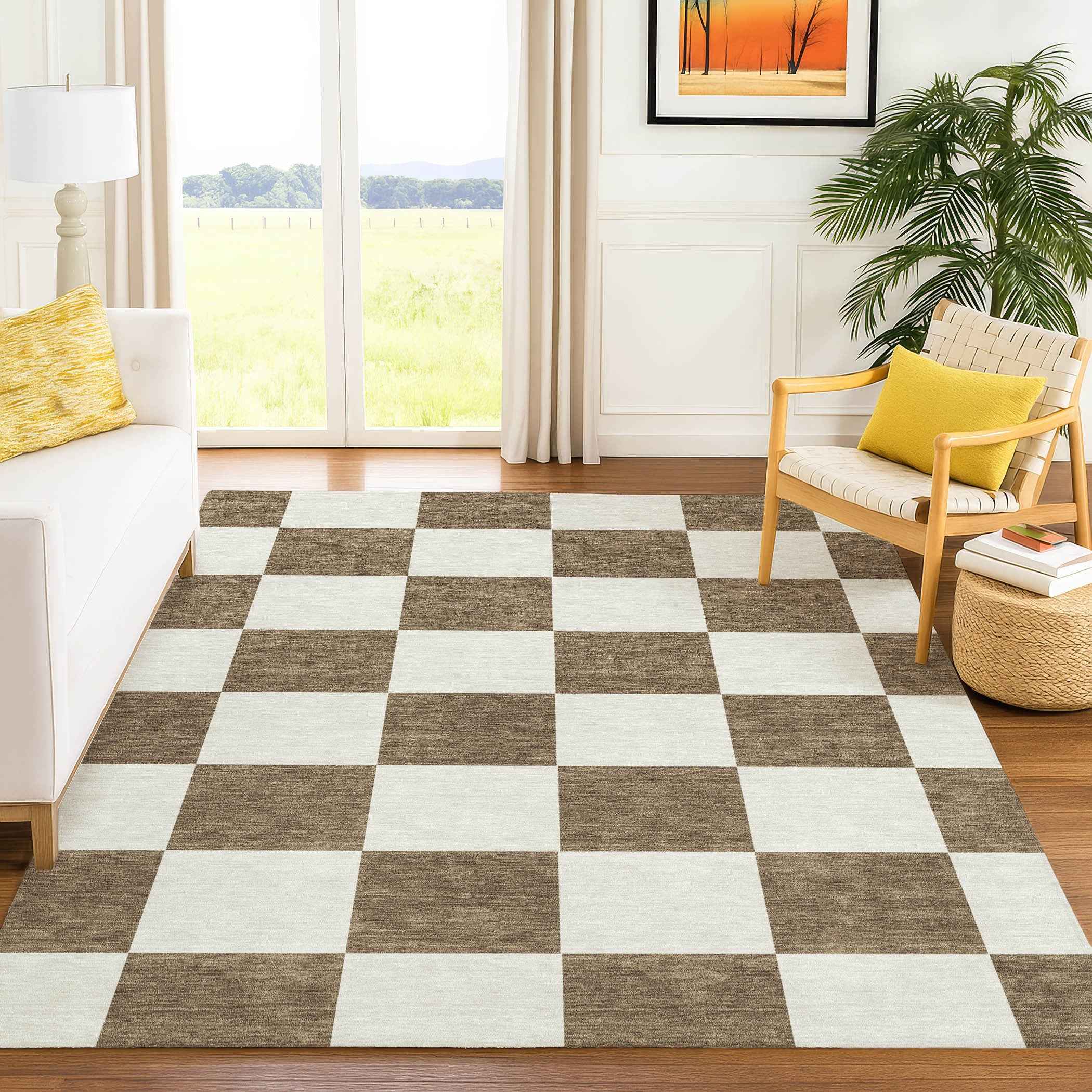 5' X 8' Chocolate And Ivory Geometric Washable Indoor Outdoor Area Rug