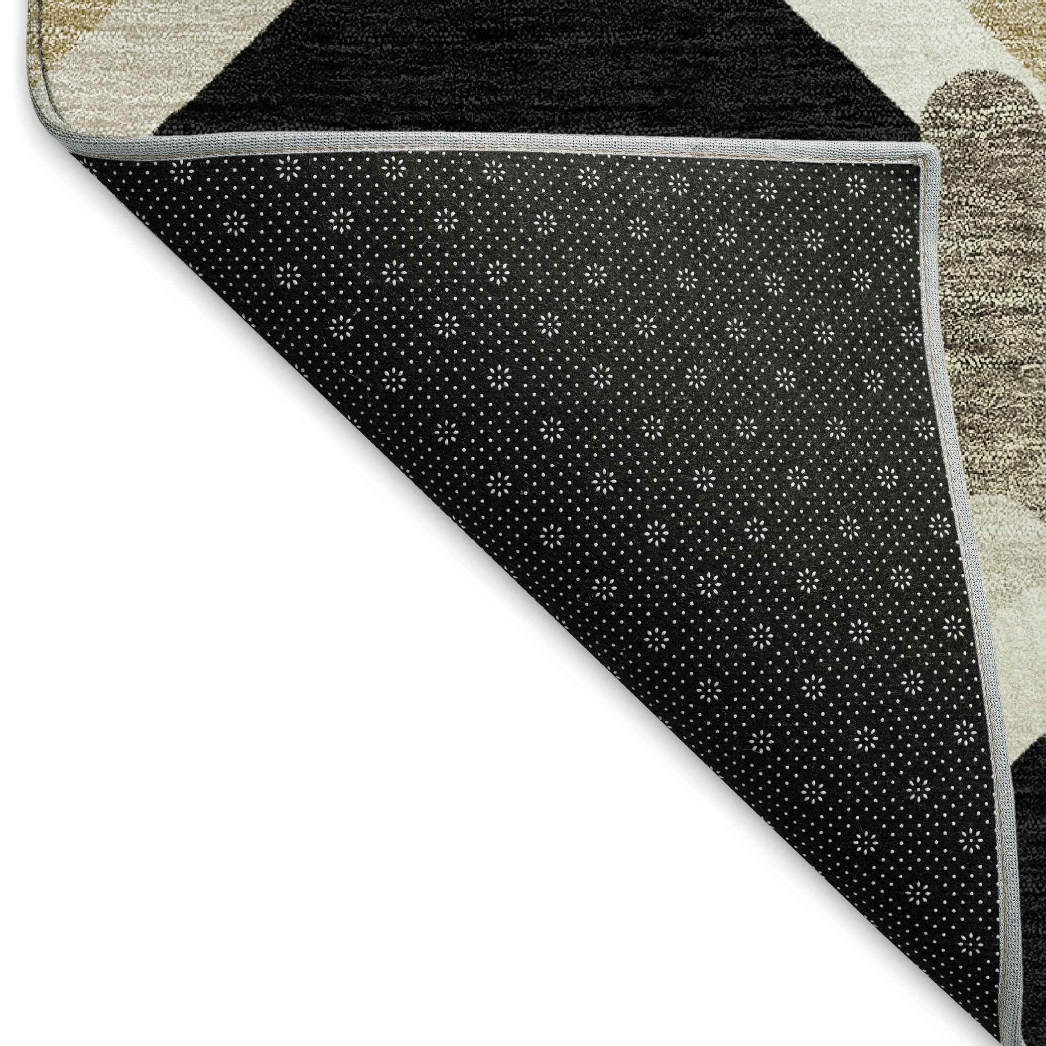 9' X 12' Black Ivory And Wheat Geometric Washable Indoor Outdoor Area Rug